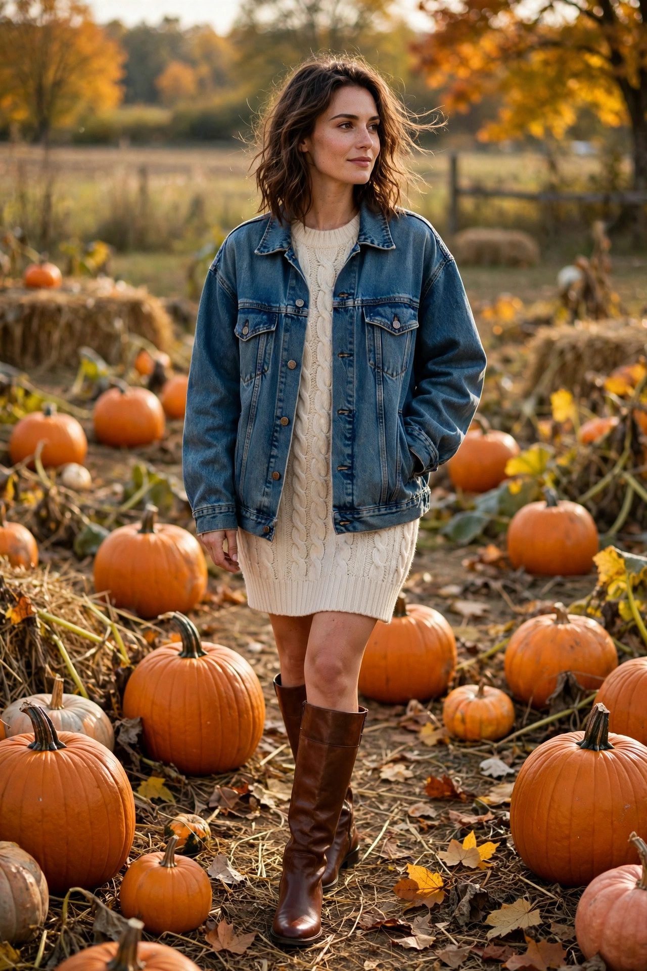 Oversized Denim Over a Sweater Dress