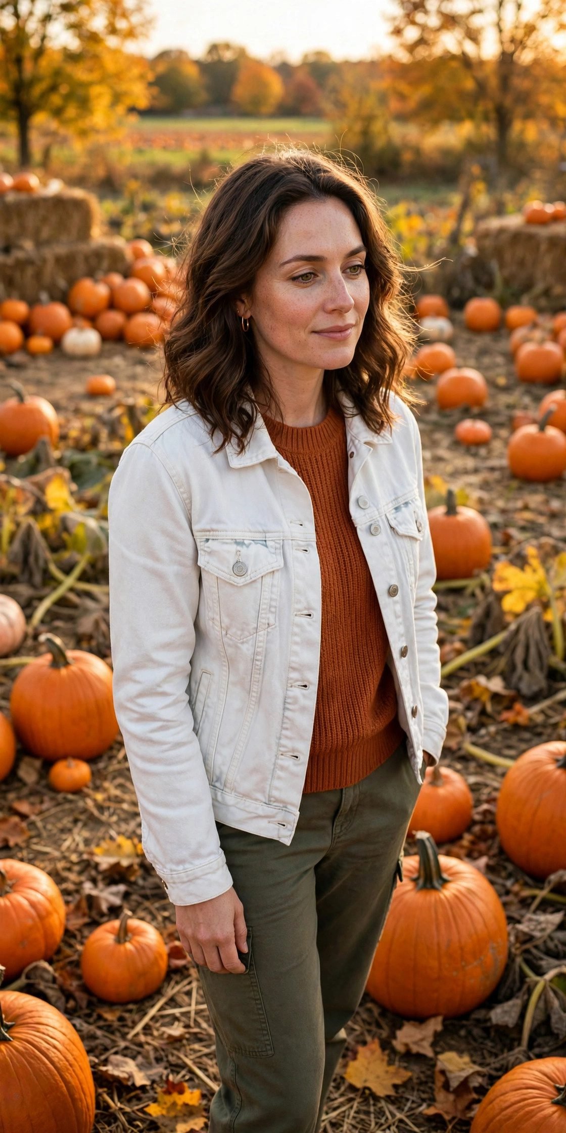 White Denim Jacket With Fall Colors