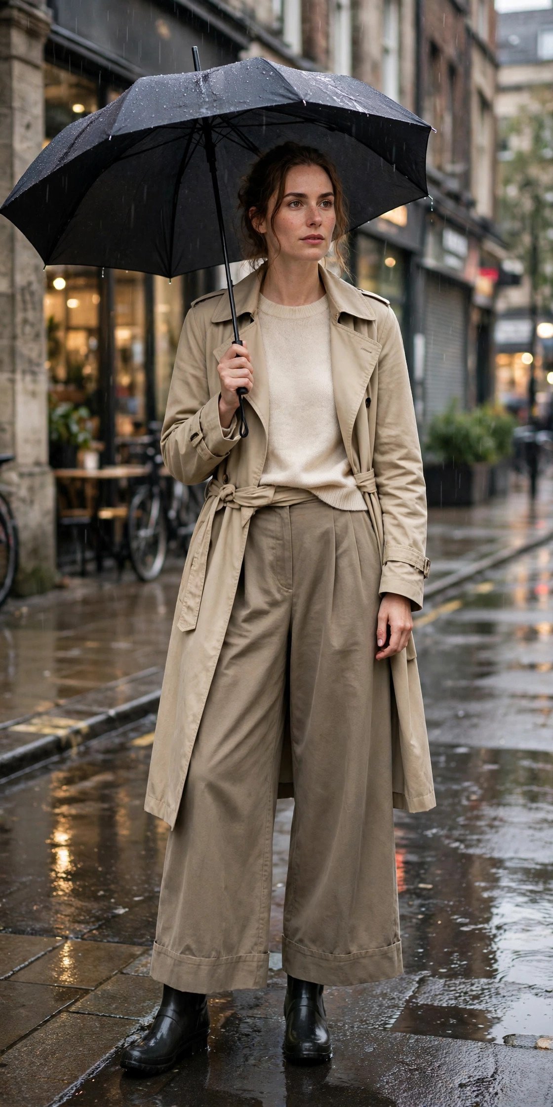 Rain Boots With Wide-Leg Trousers
