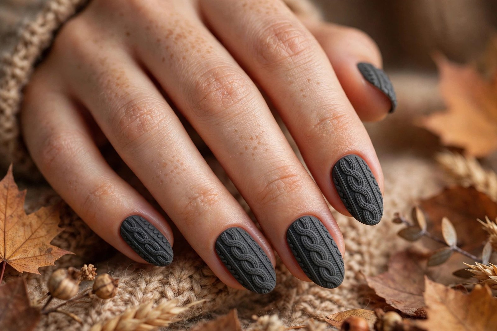 16. Charcoal Grey Knit Nails