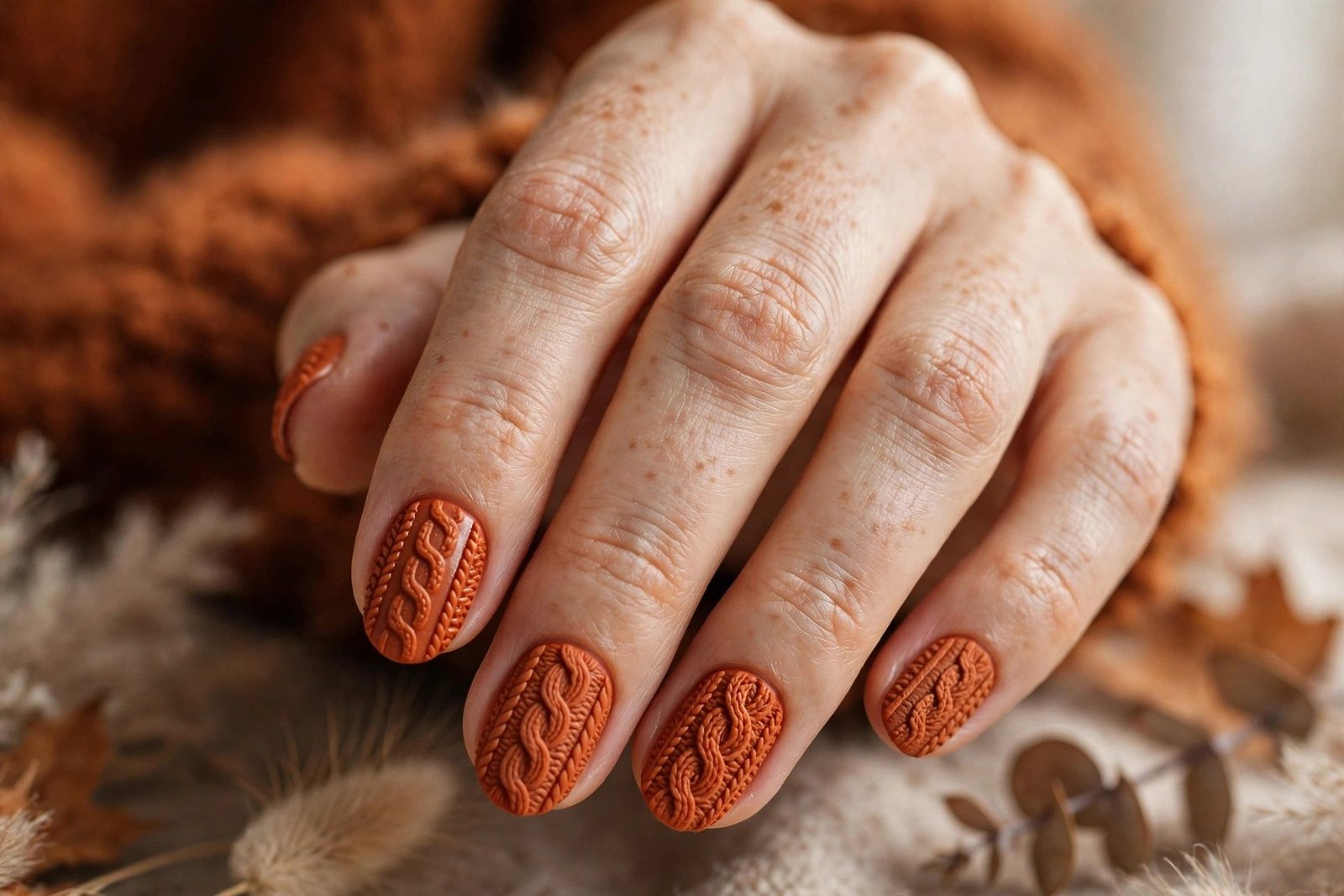 17. Rust Orange Knit Nails