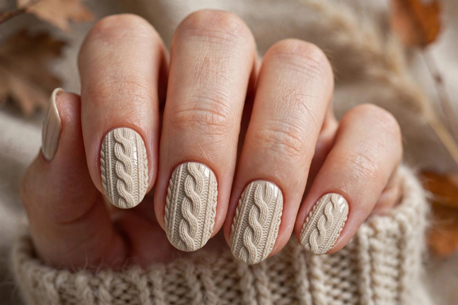 18. Oatmeal Beige Sweater Nails