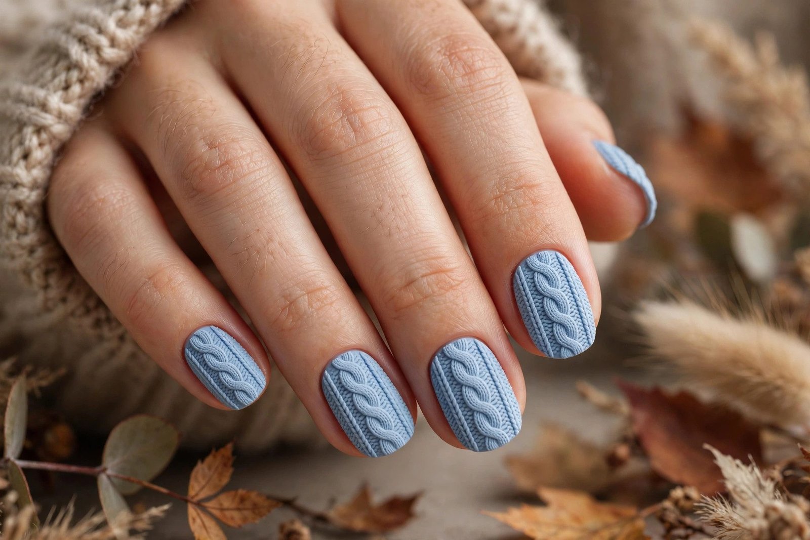 20. Powder Blue Cozy Knit Nails