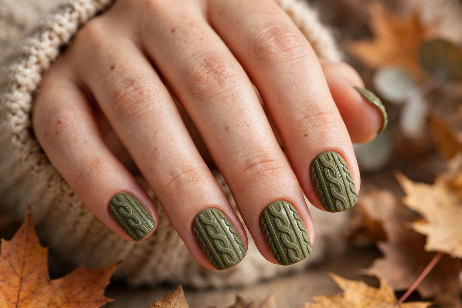 21. Olive Knit Texture Nails