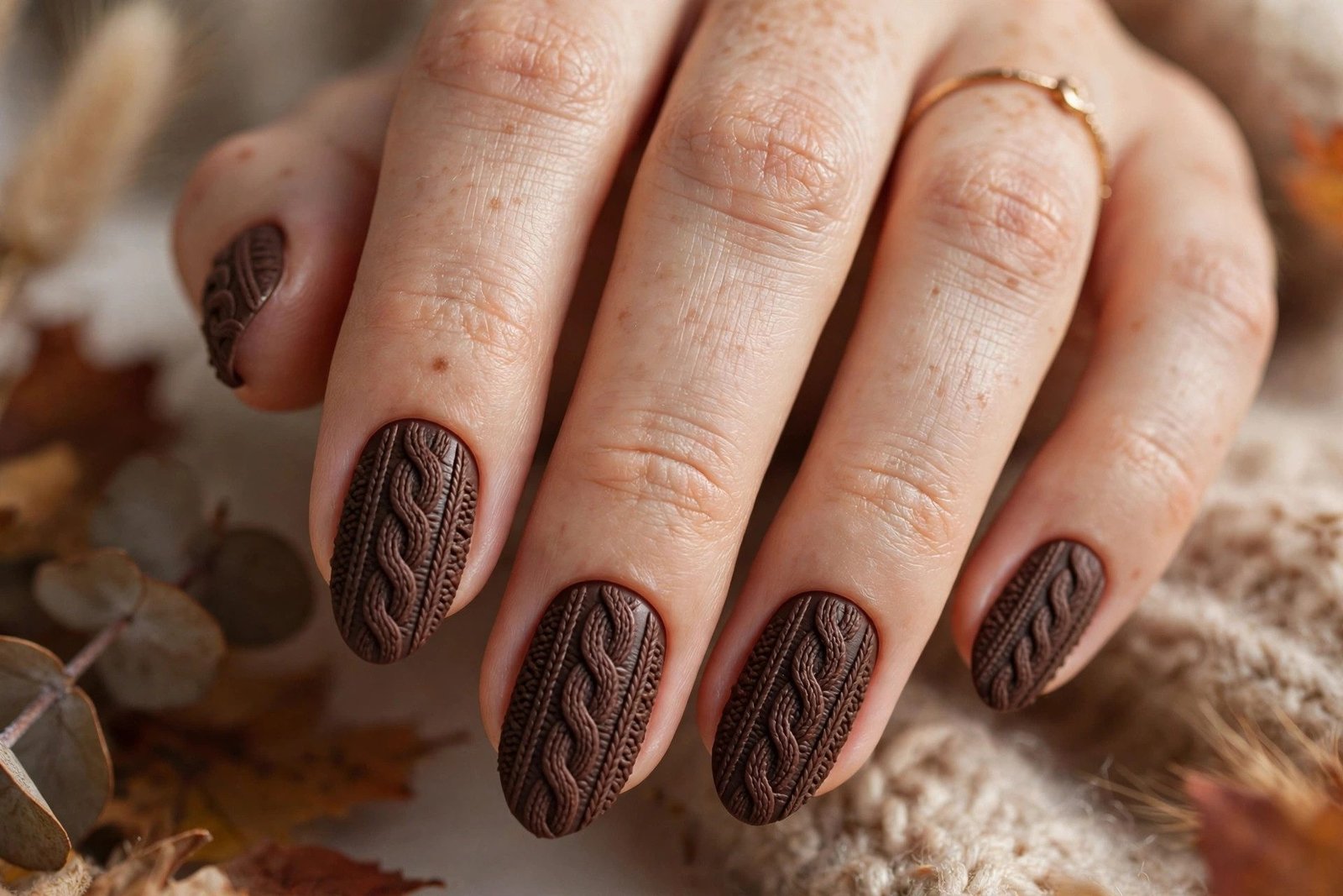 22. Chocolate Knit Sweater Nails