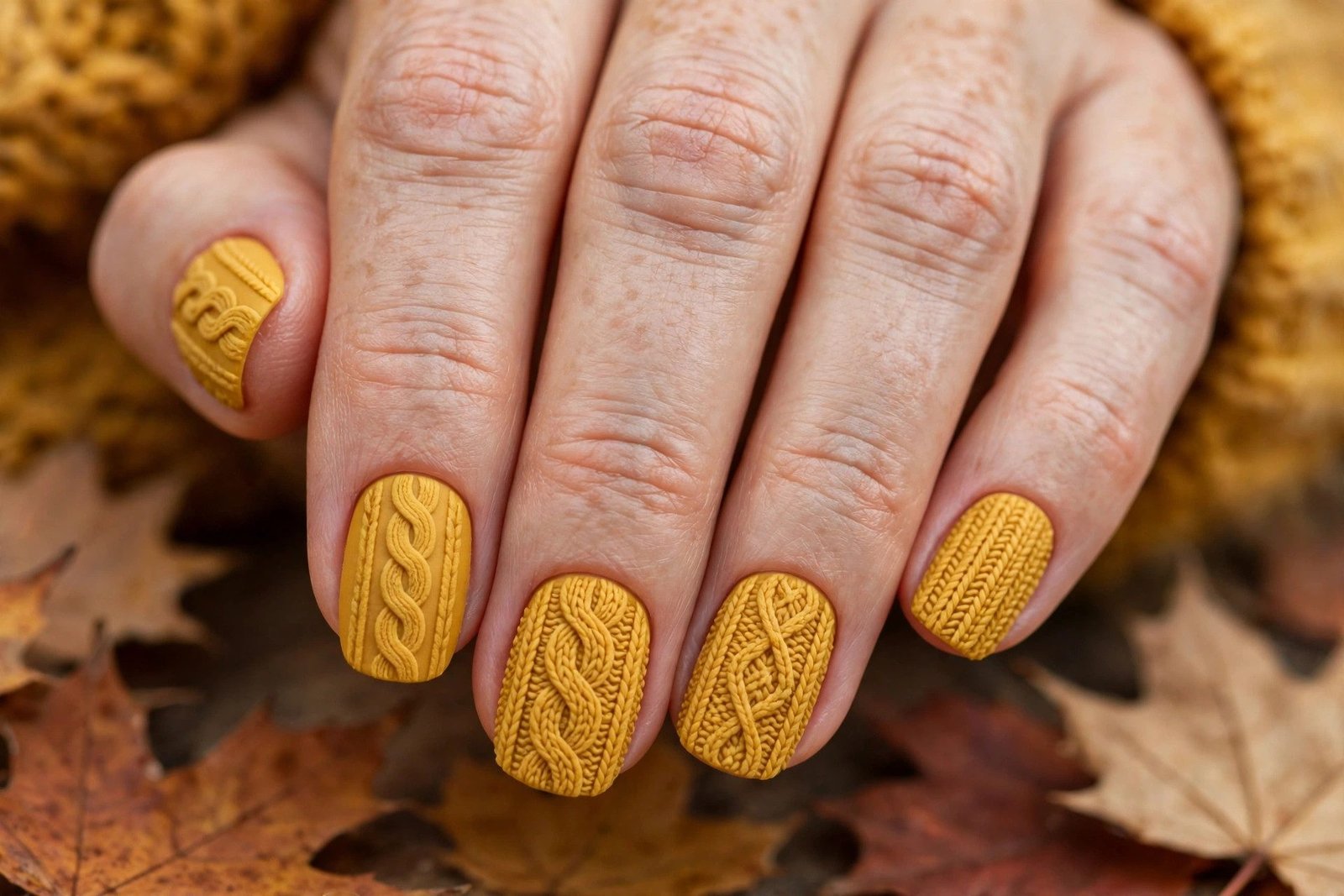 8. Mustard Yellow Knit Nails