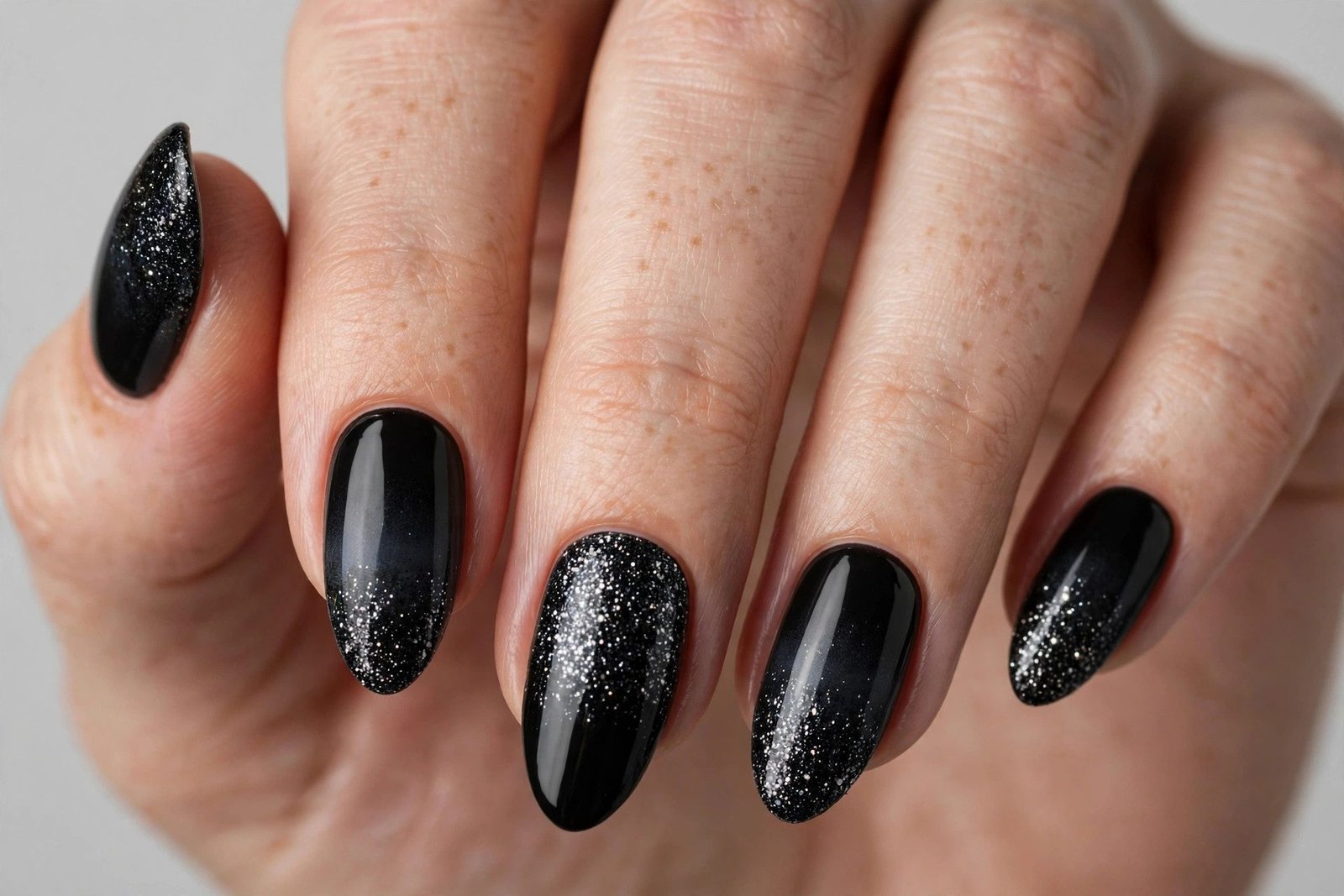 Black glitter ombre last minute Halloween nails