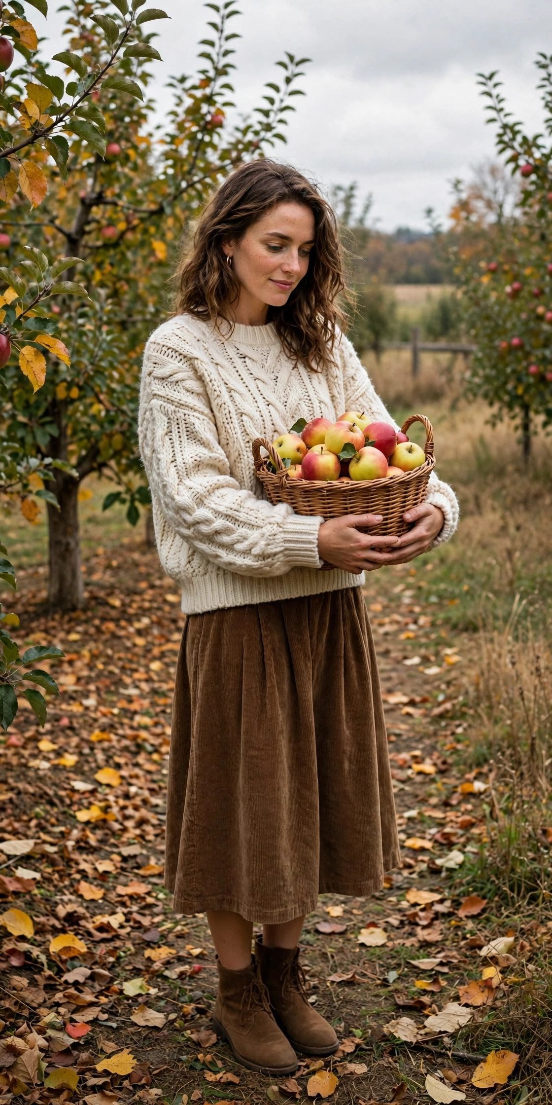 Chunky Knit Sweater + Corduroy Skirt - 20+ Apple Picking Outfits