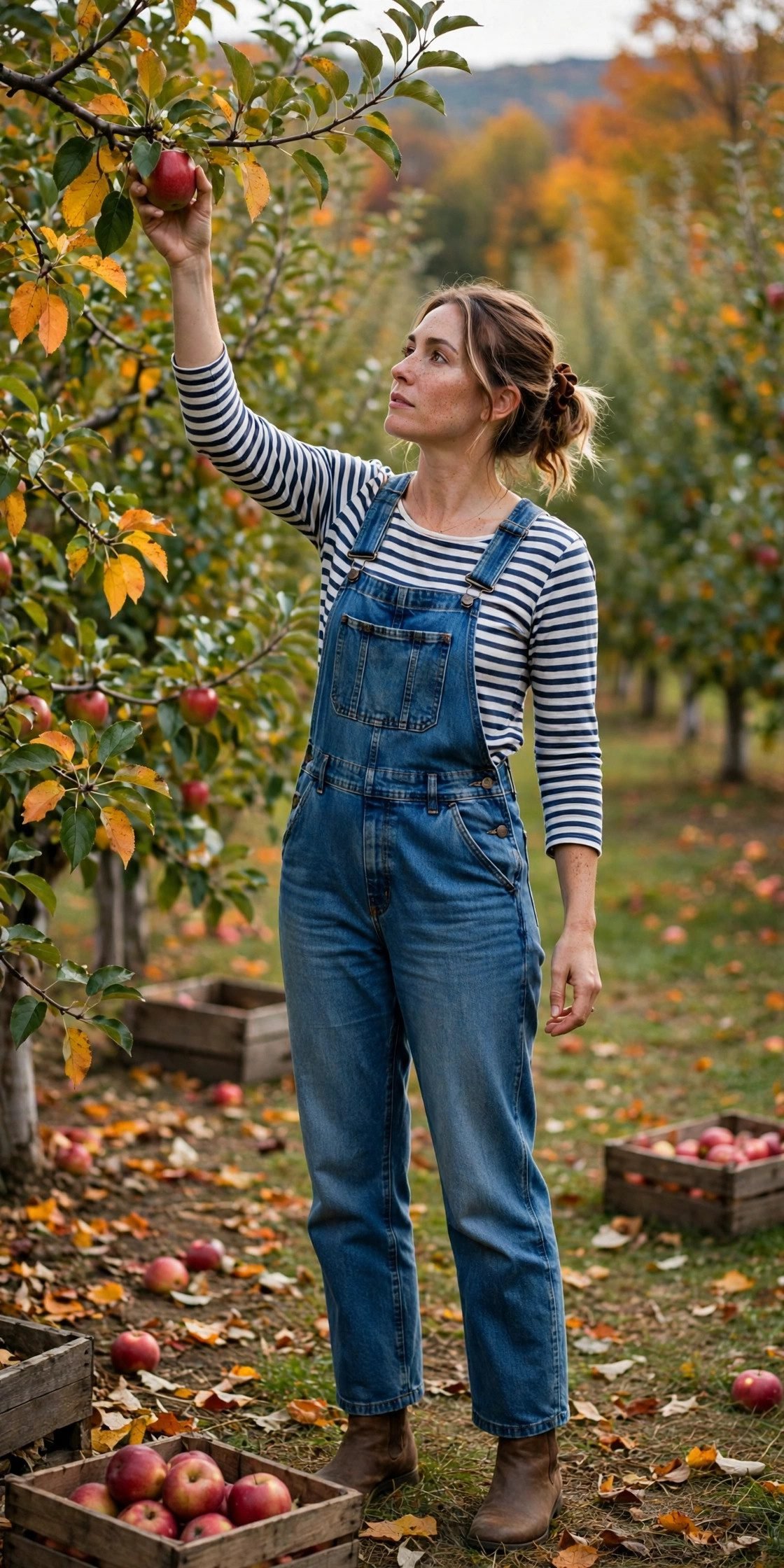 Denim Overalls + Striped Long-Sleeve - 20+ Apple Picking Outfits