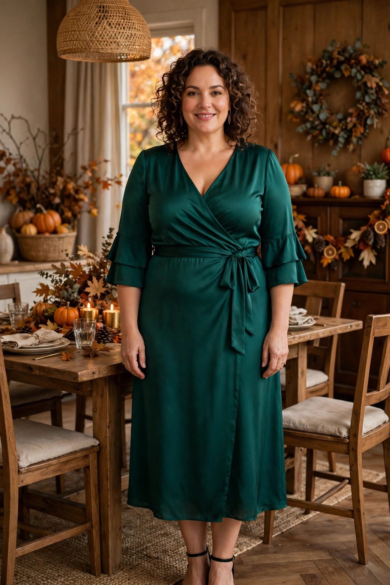 Wrap Midi Dress in Jewel Tone - 15+ Plus Size Thanksgiving Outfits
