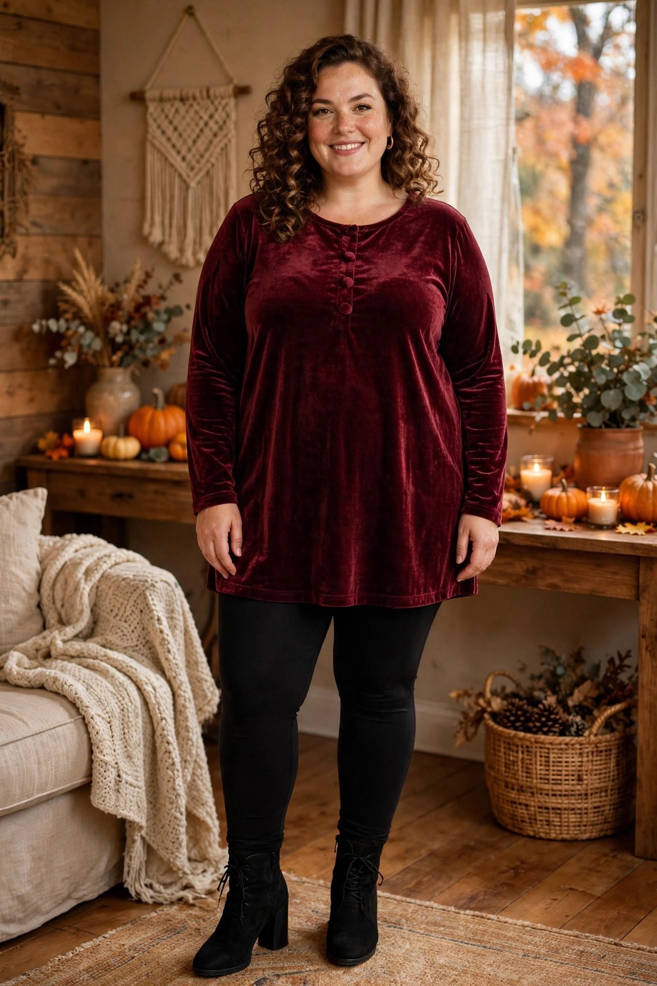 Velvet Tunic + Ponte Leggings - 15+ Plus Size Thanksgiving Outfits