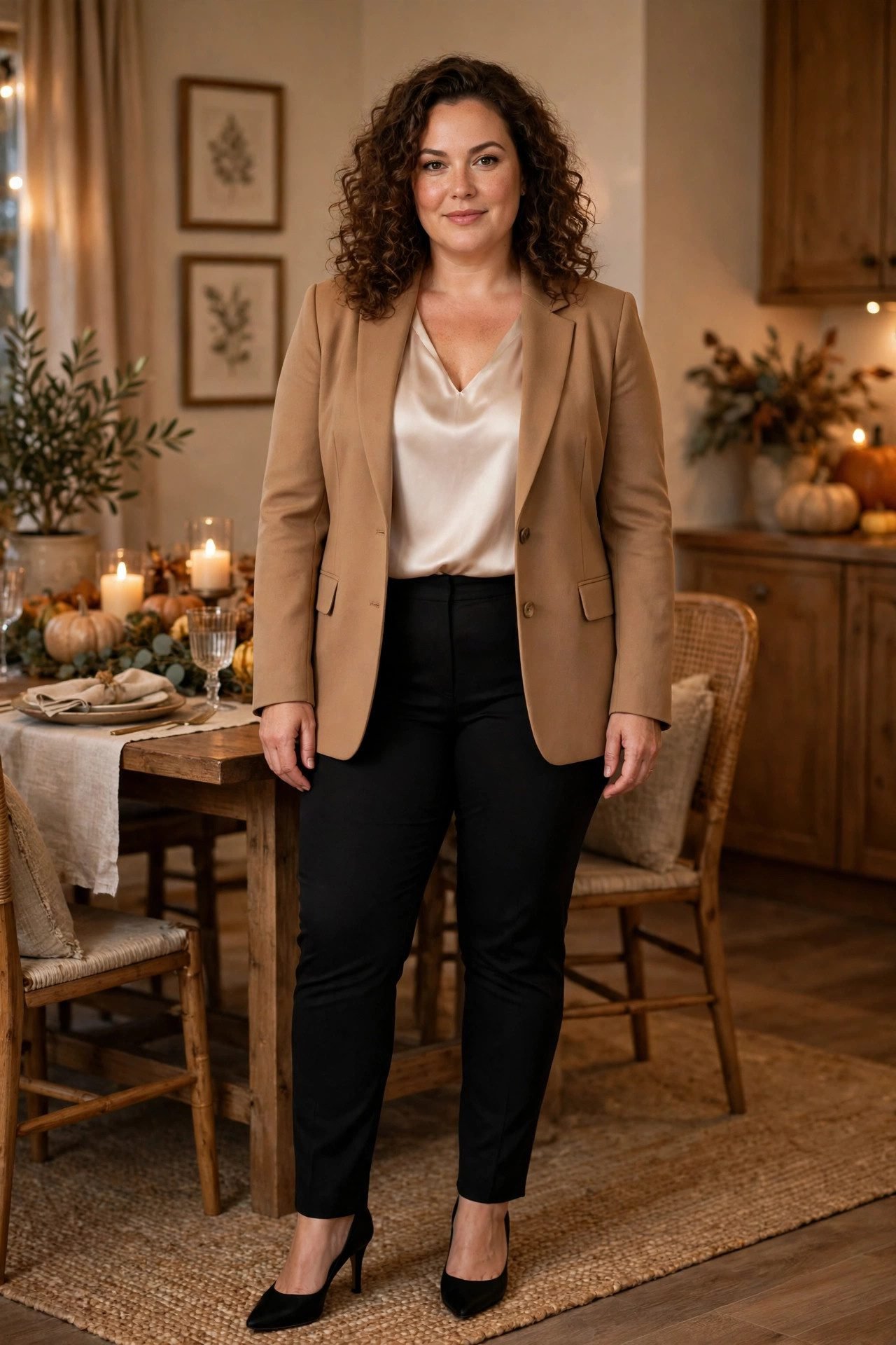Blazer + Stretch Blouse + Ponte Pants - 15+ Plus Size Thanksgiving Outfits