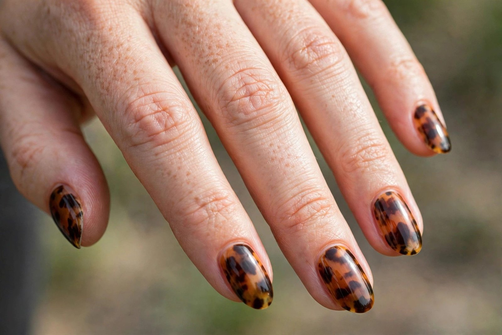 Tortoise shell short almond nails