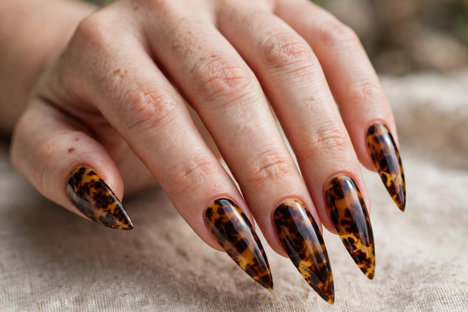 Tortoise shell stiletto nails