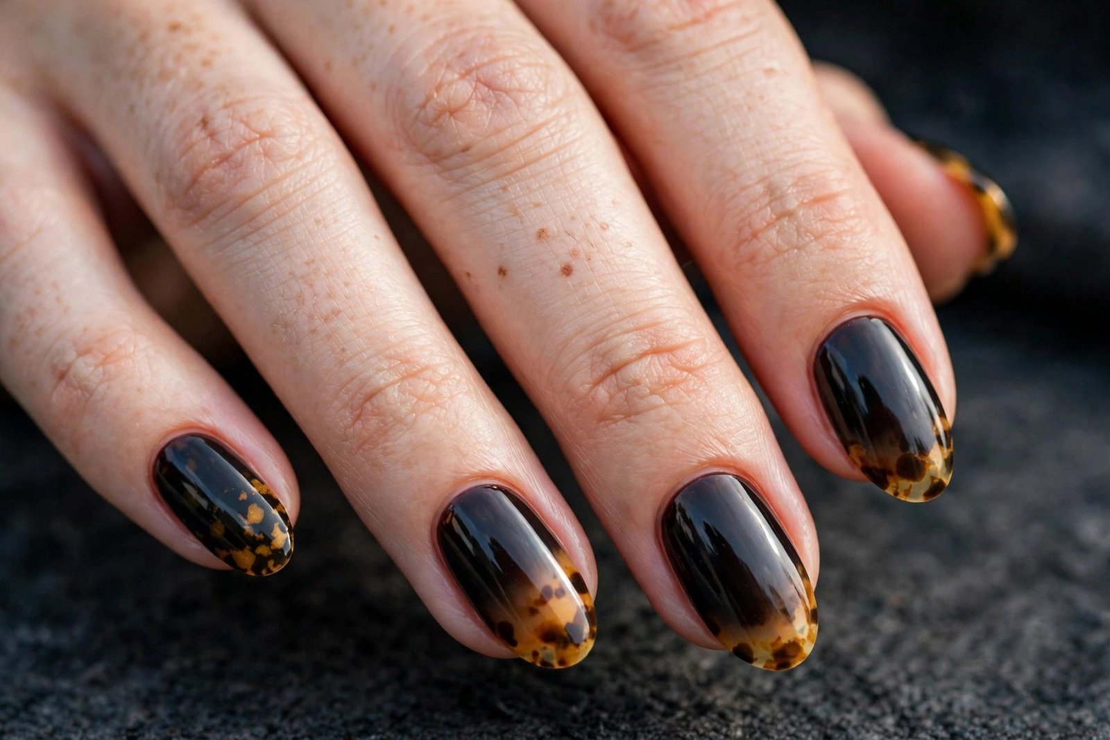 Reverse tortoise shell nails dark base