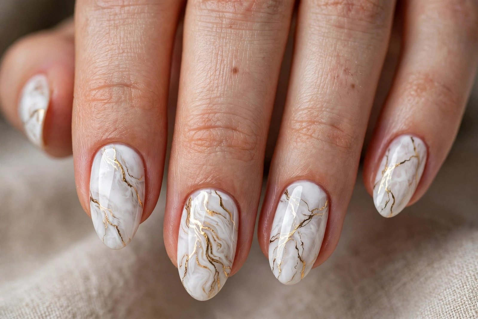 Gold marble with white luxury nails