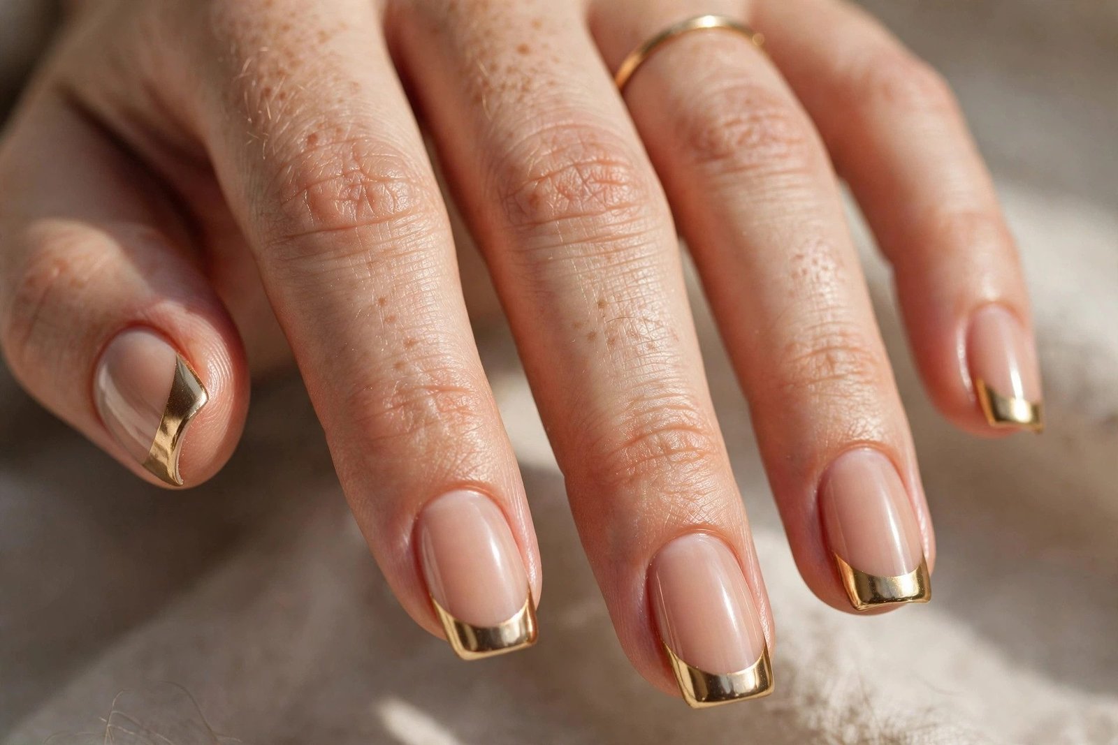 Gold chrome French tip nails