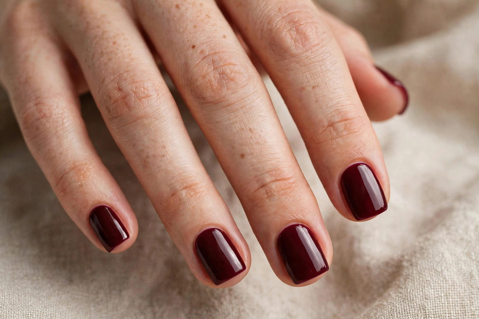Burgundy short square fall nails