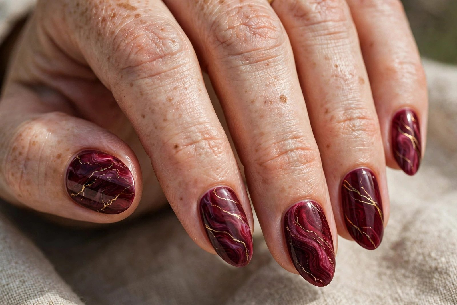 Burgundy marble with gold veining