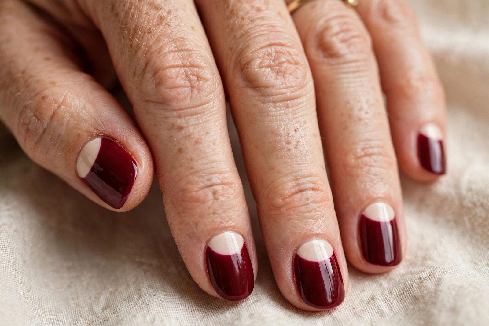 Burgundy half-moon vintage nails