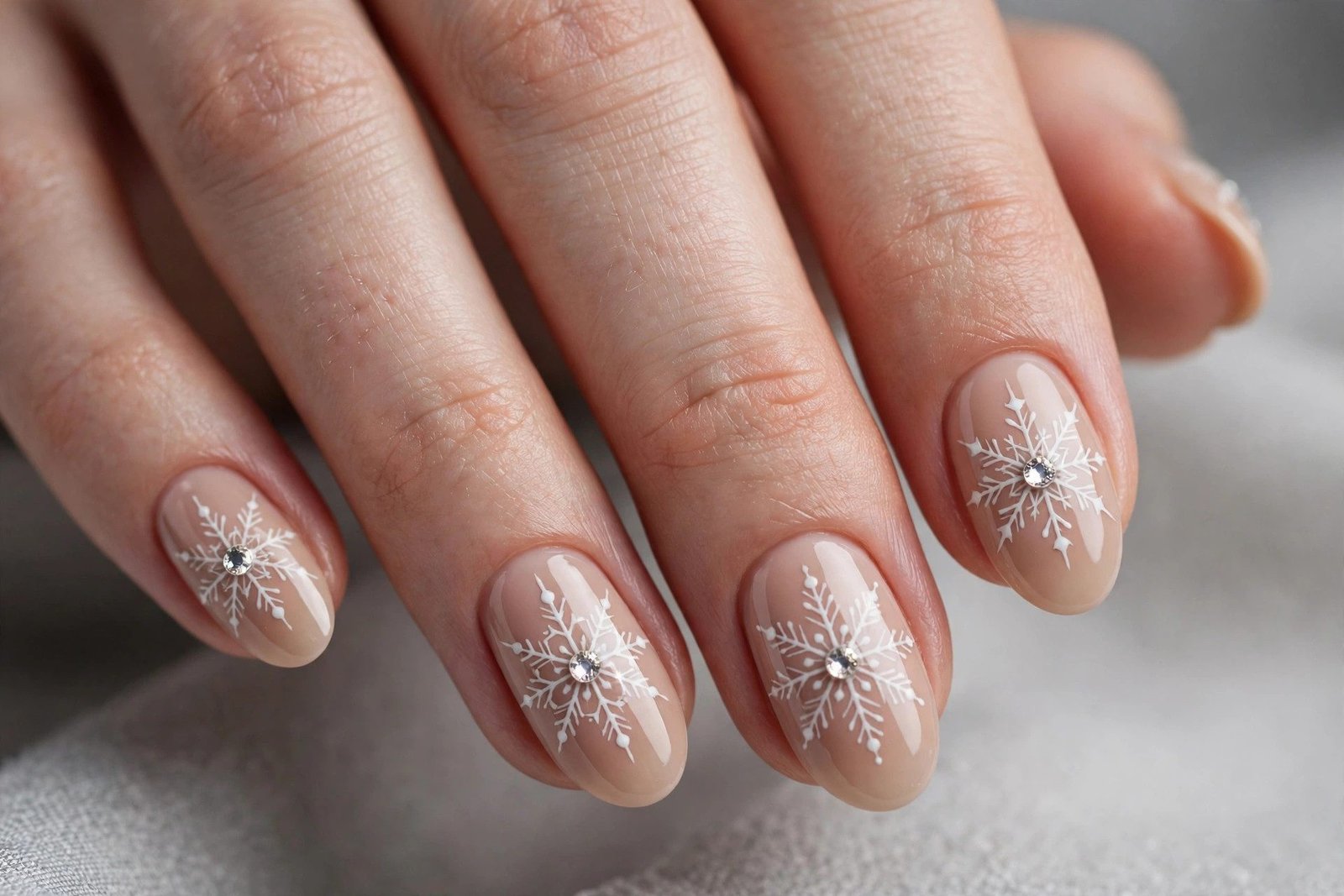 white snowflake manicure