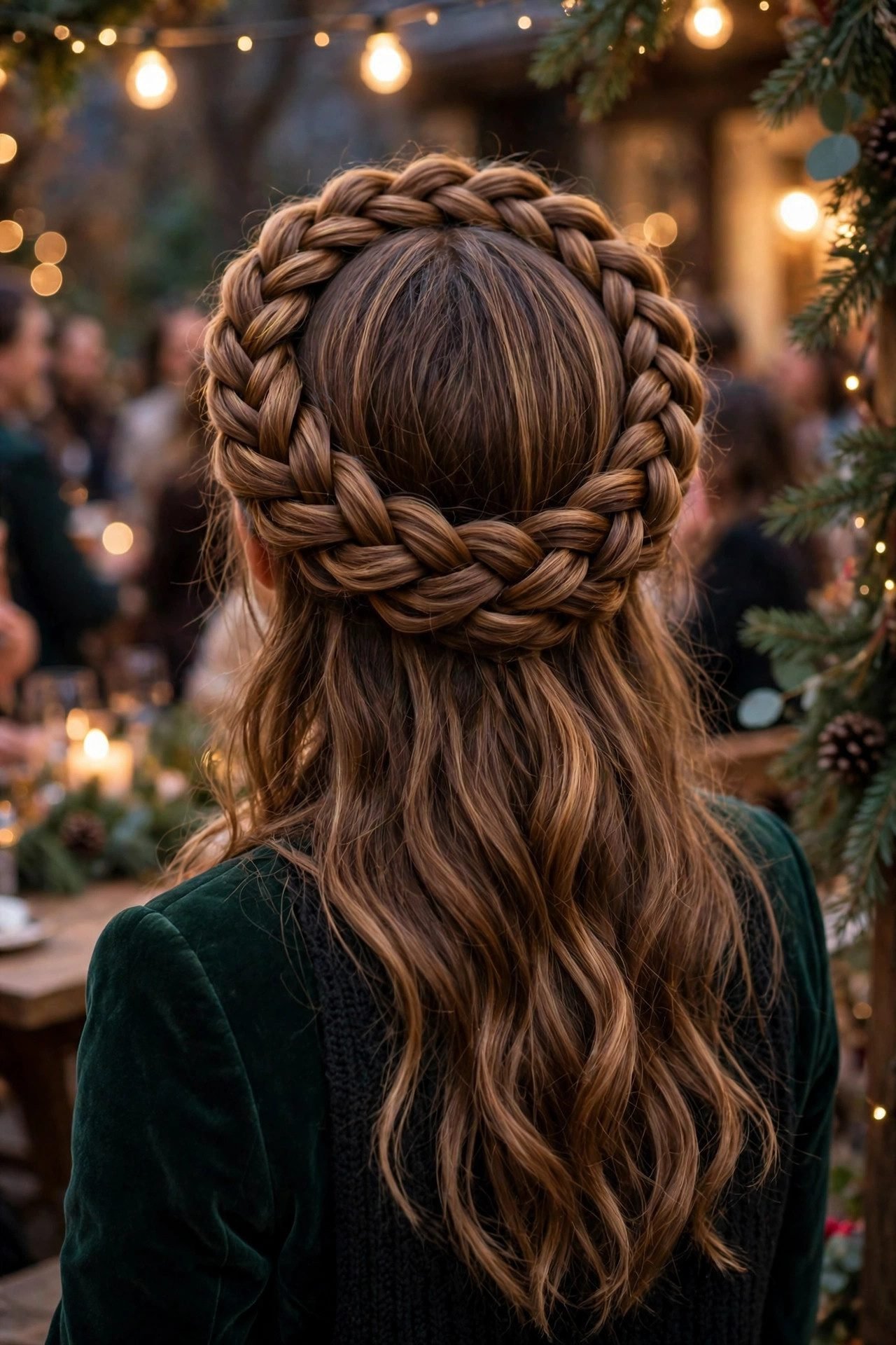 Festive crown braid party hairstyle