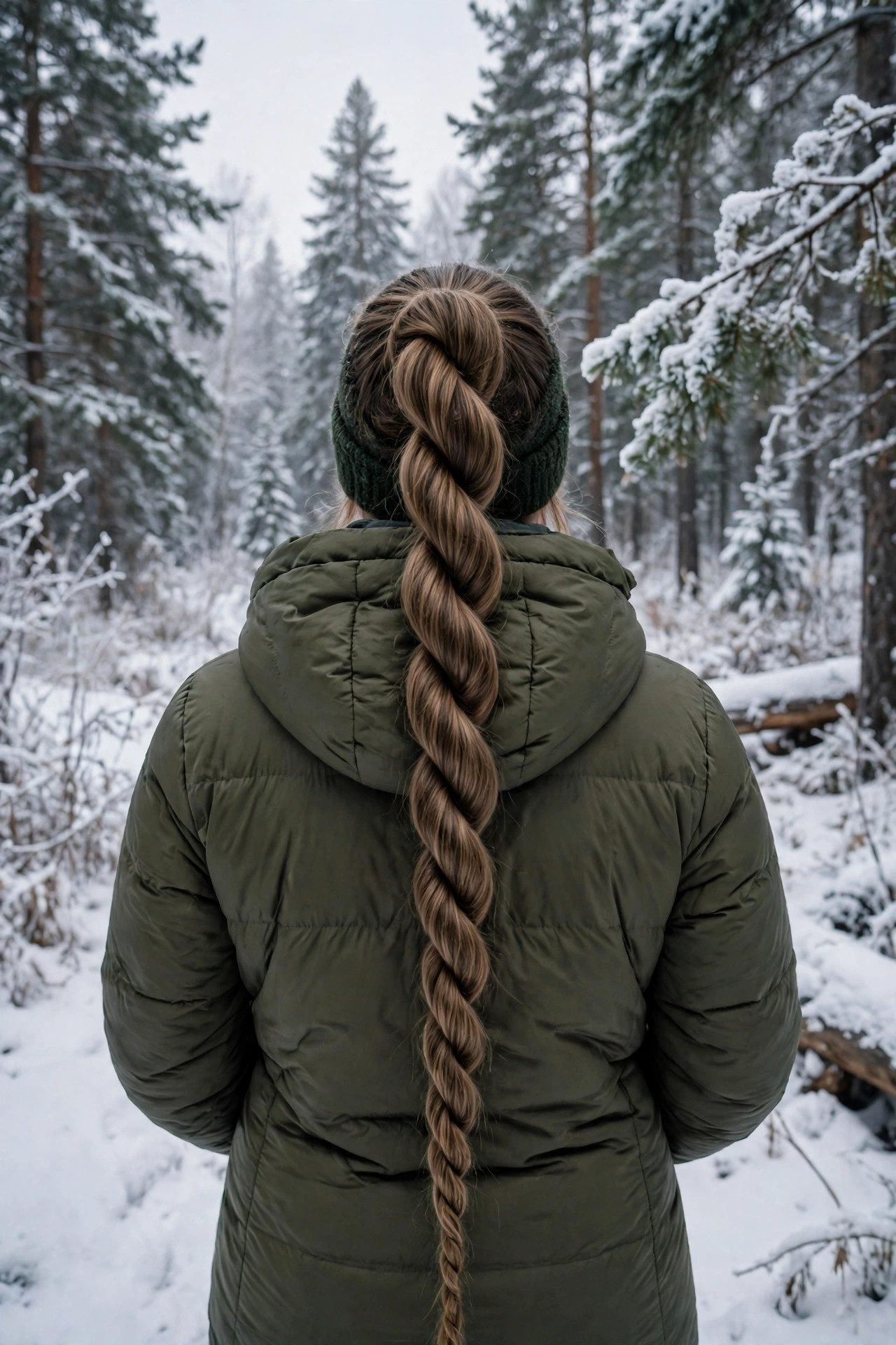 Long hair rope braid winter hairstyle