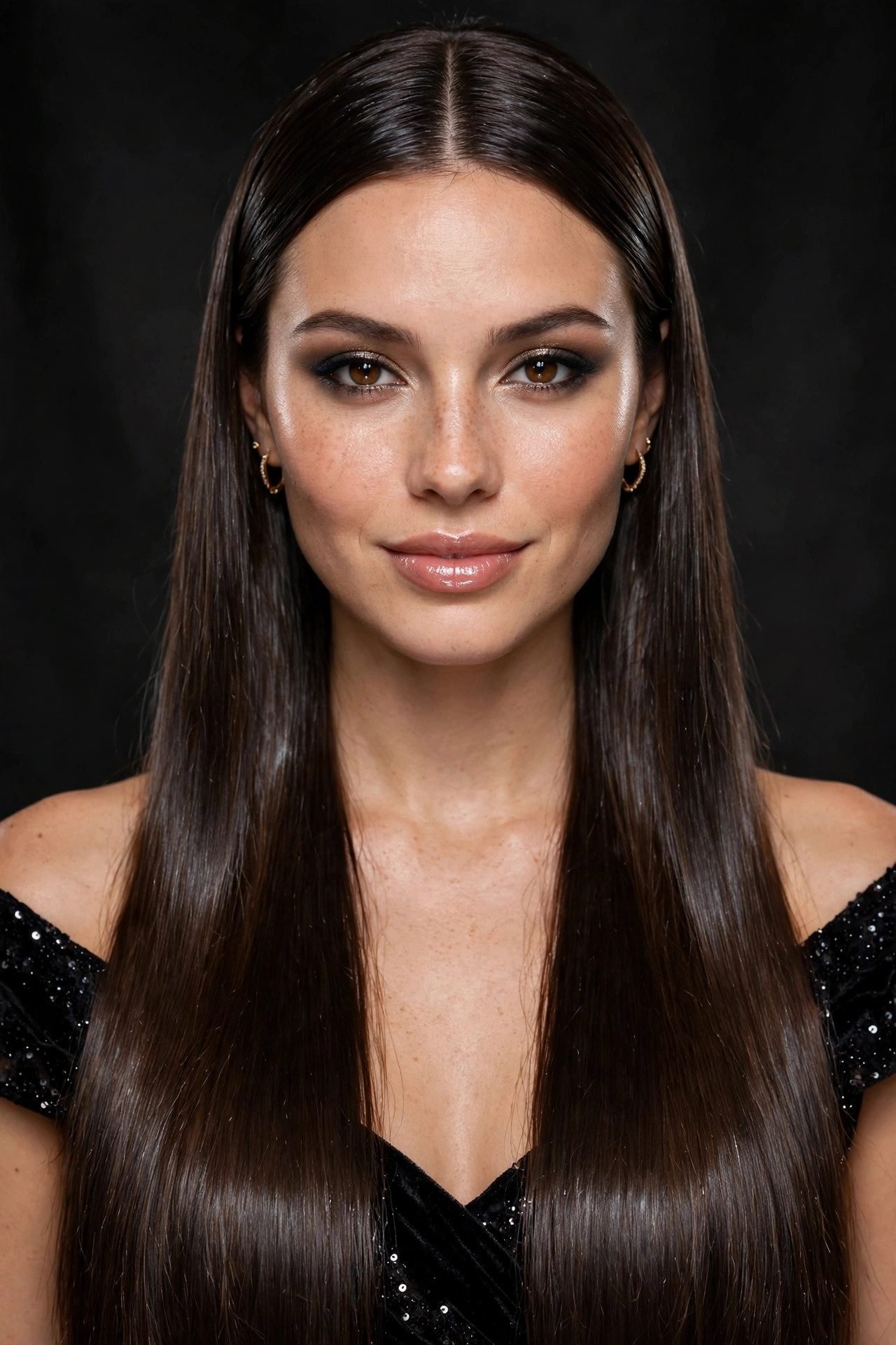 Sleek straight glass hair party glamorous