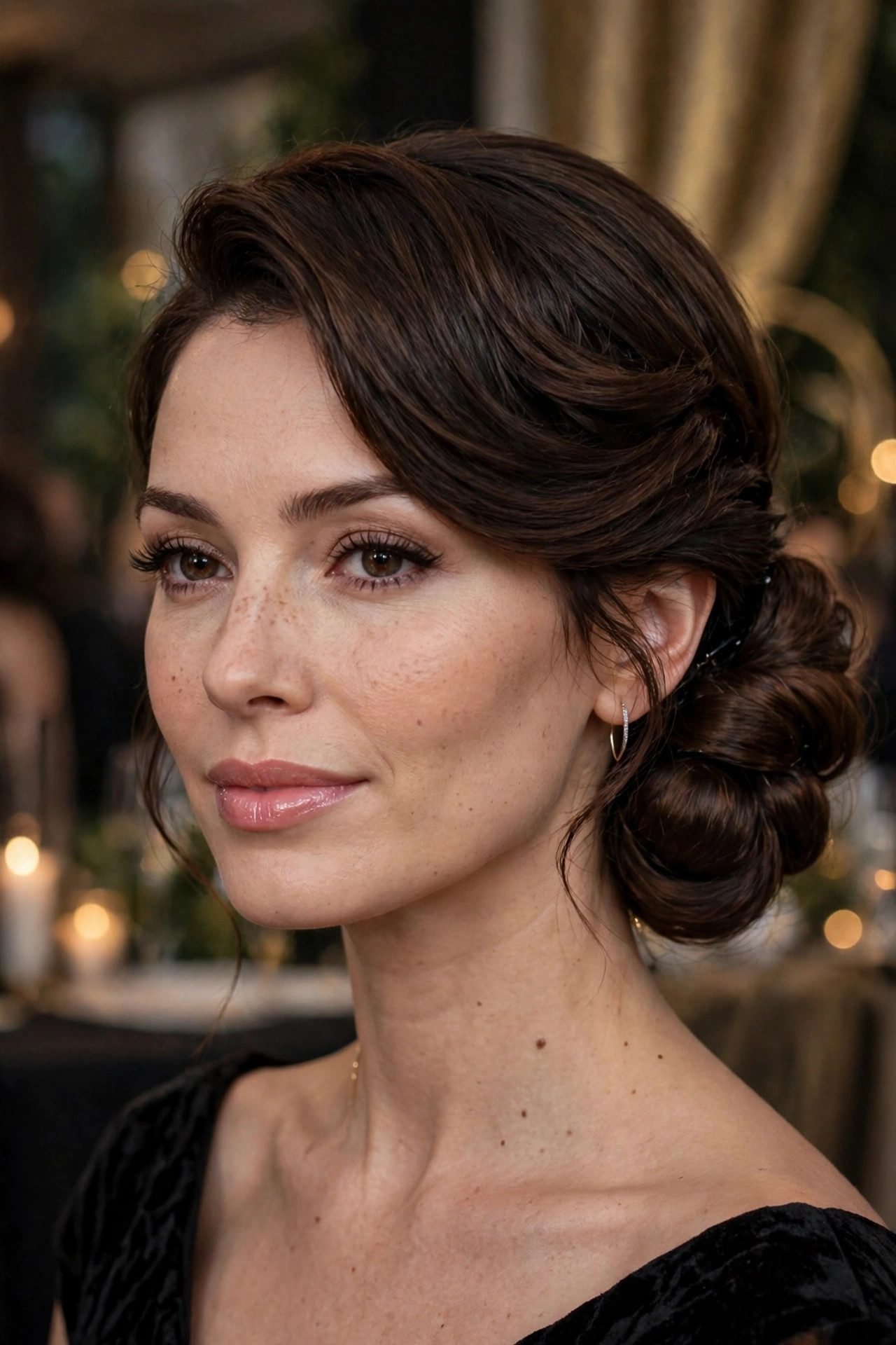 Dramatic side swept updo party elegant hairstyle