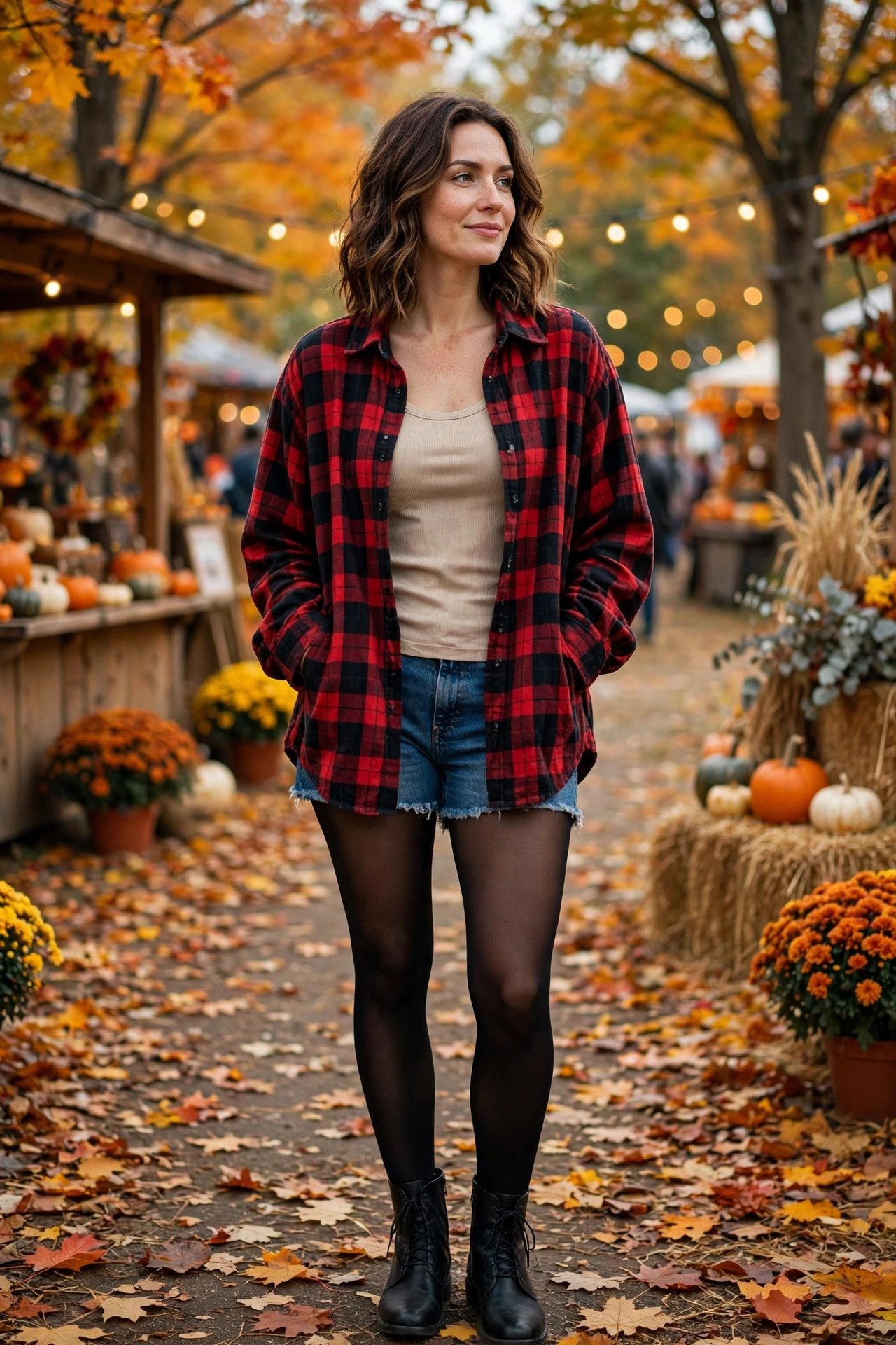 Oversized flannel plaid shirt festival fall outfit