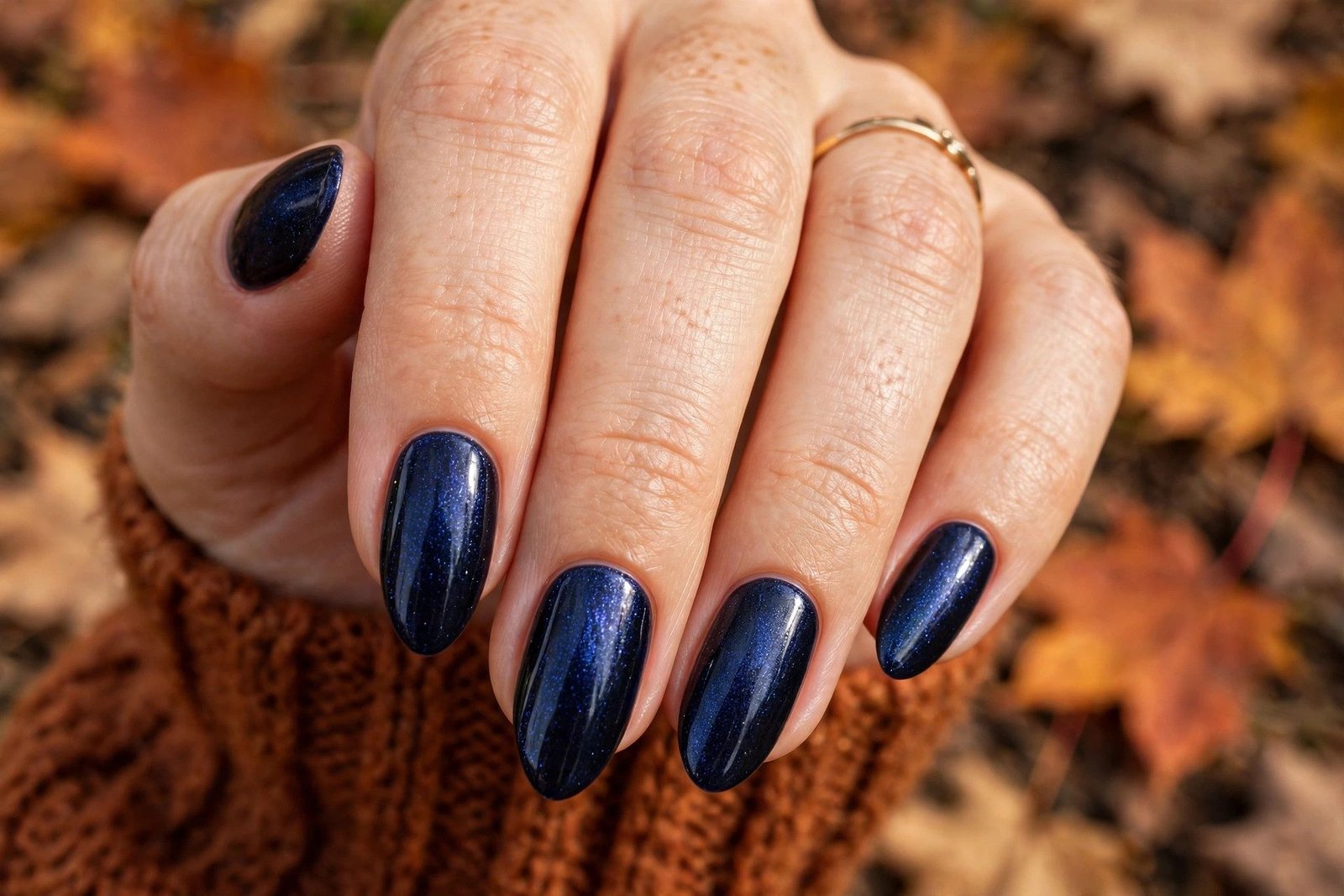 Navy blue shimmer fall nails
