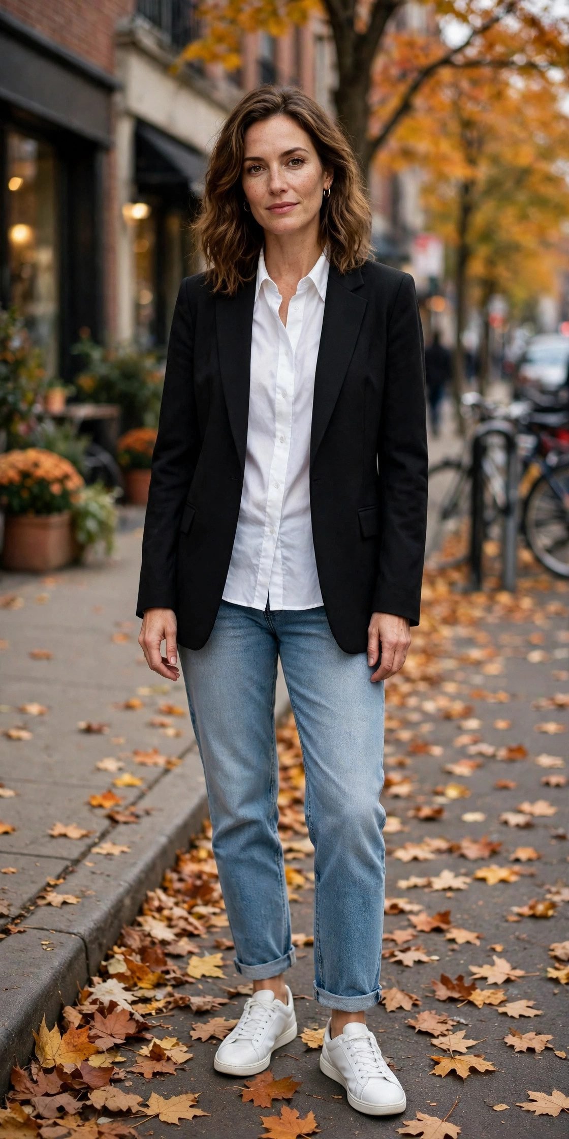 Black blazer white shirt fall outfit