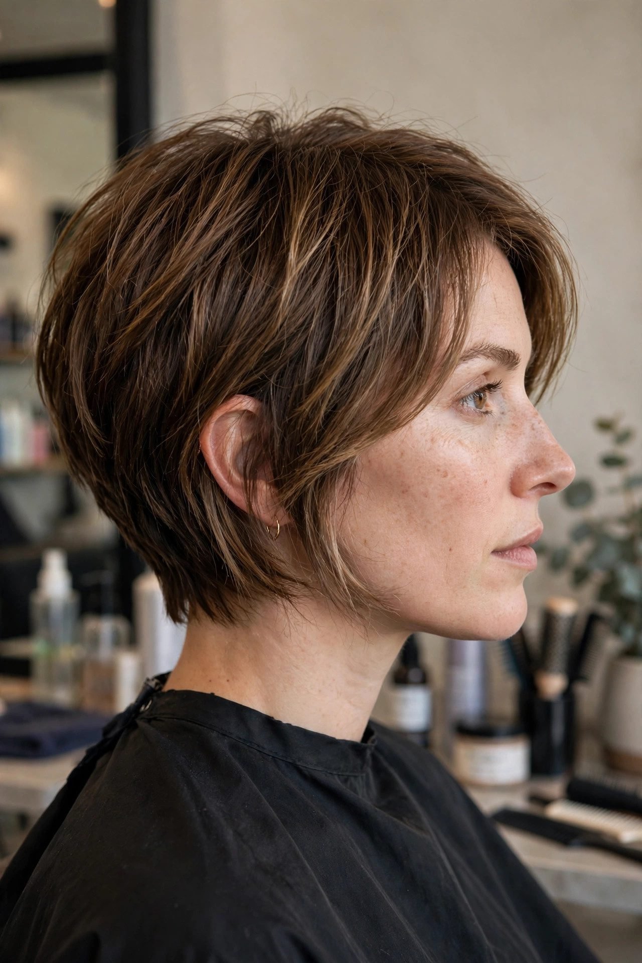 Chin length bixie pixie bob haircut