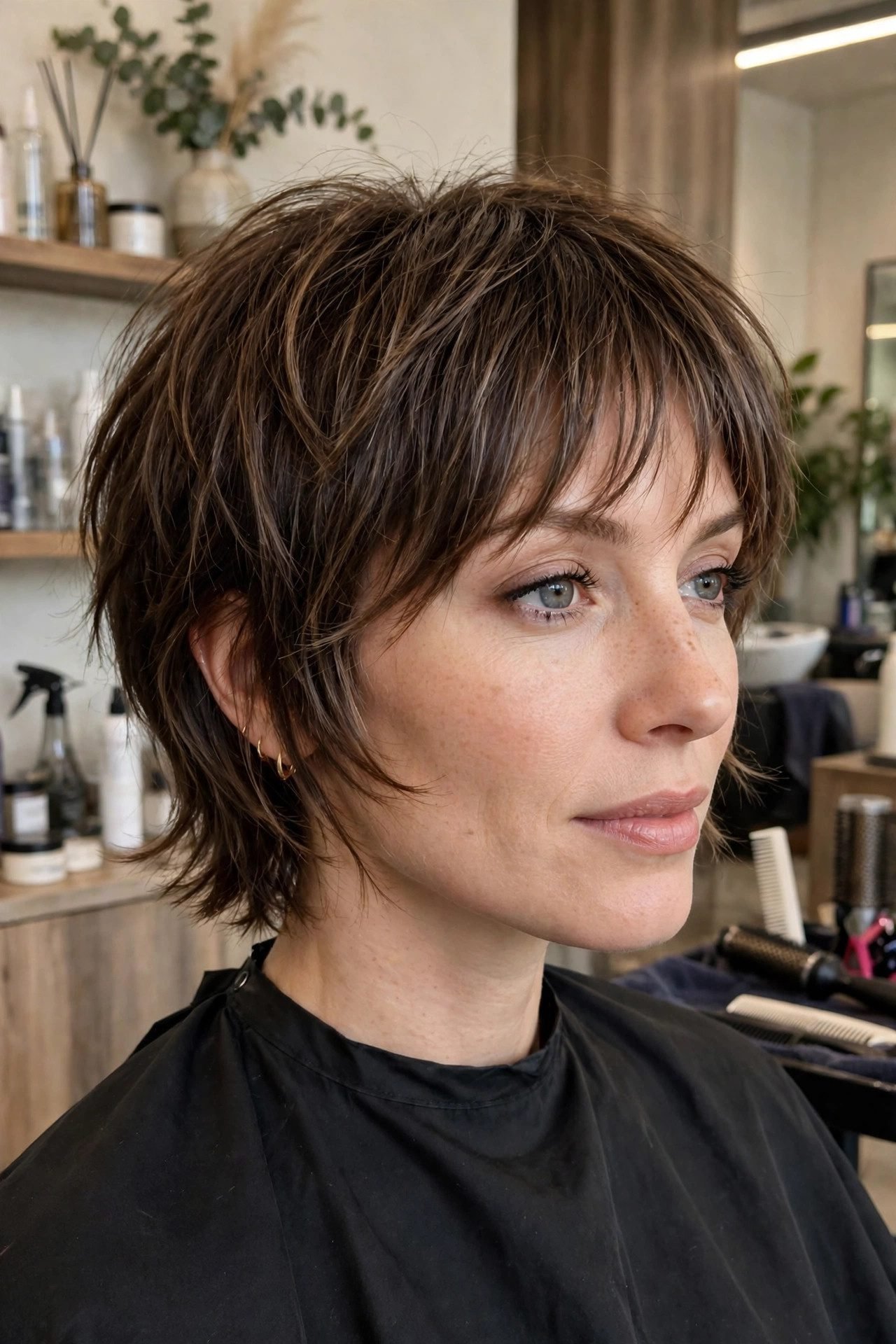 Bixie haircut with wispy bangs