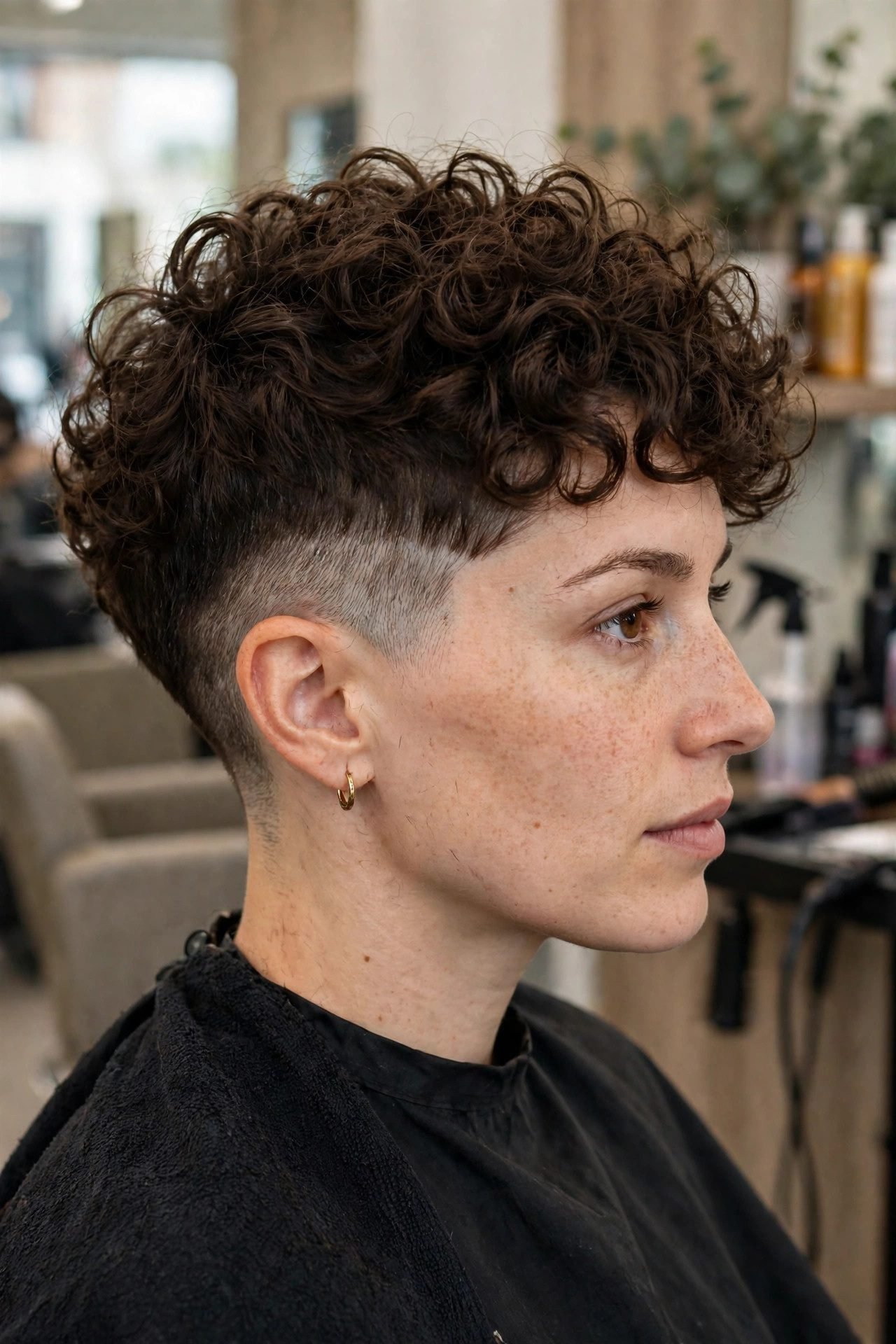 Curly pixie with shaved side detail