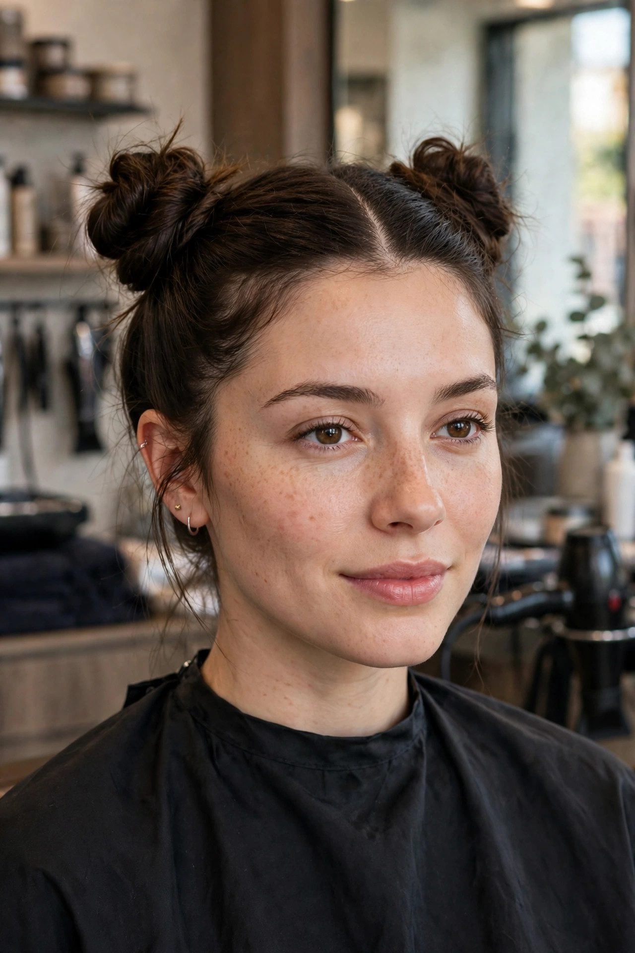Space buns rainy day hairstyle