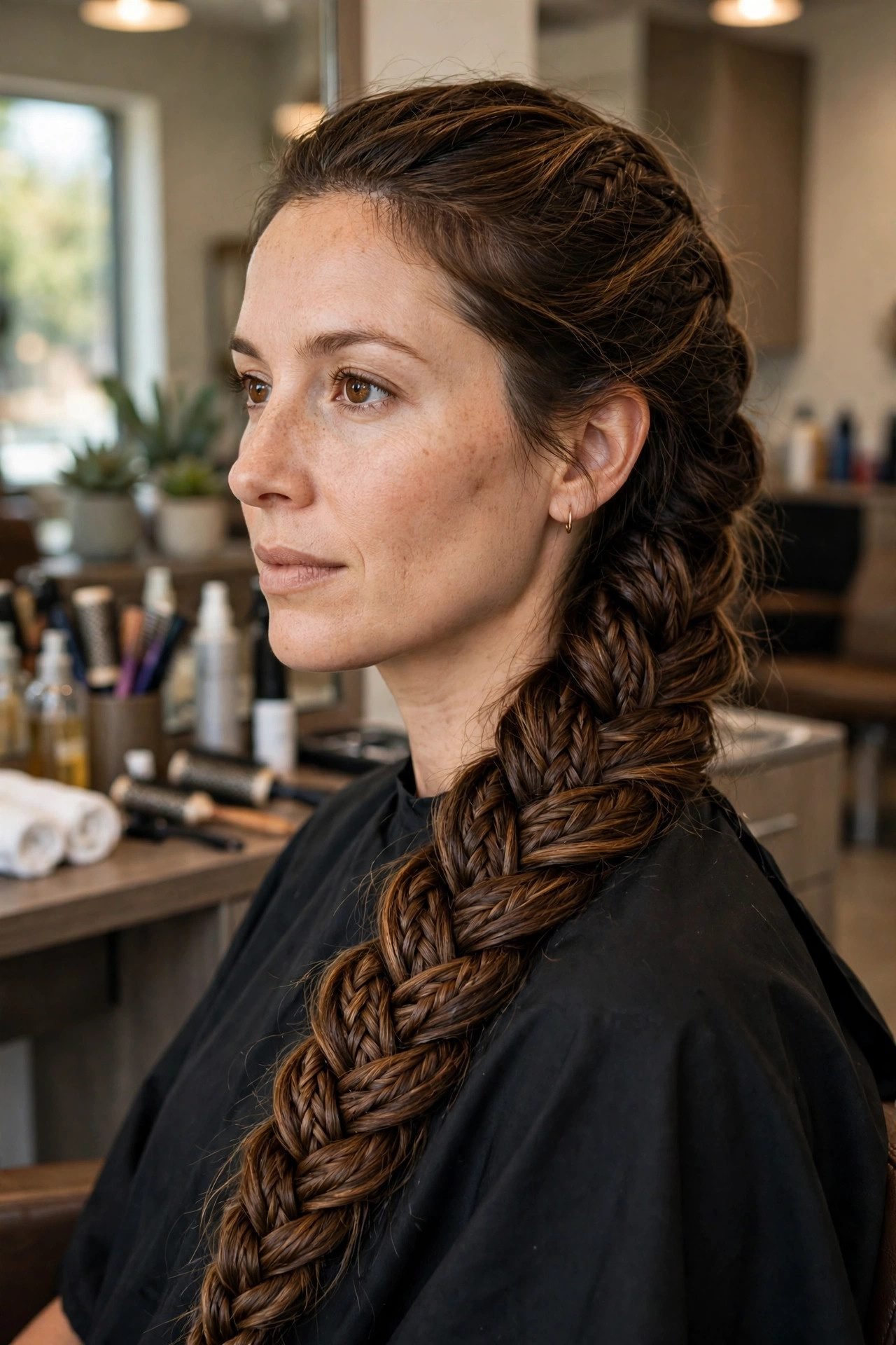 Fishtail braid rainy day hairstyle