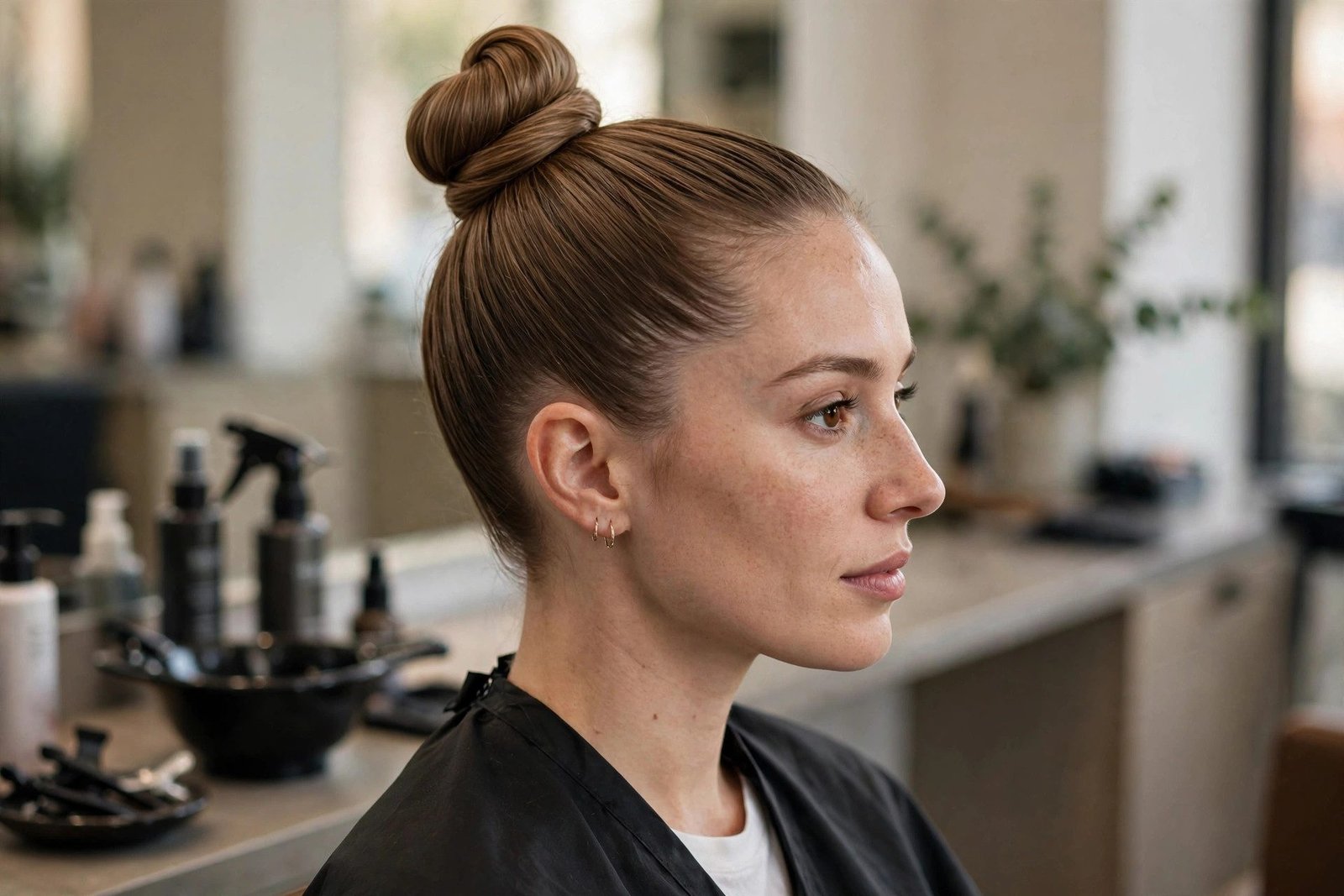 Top knot rainy day hairstyle