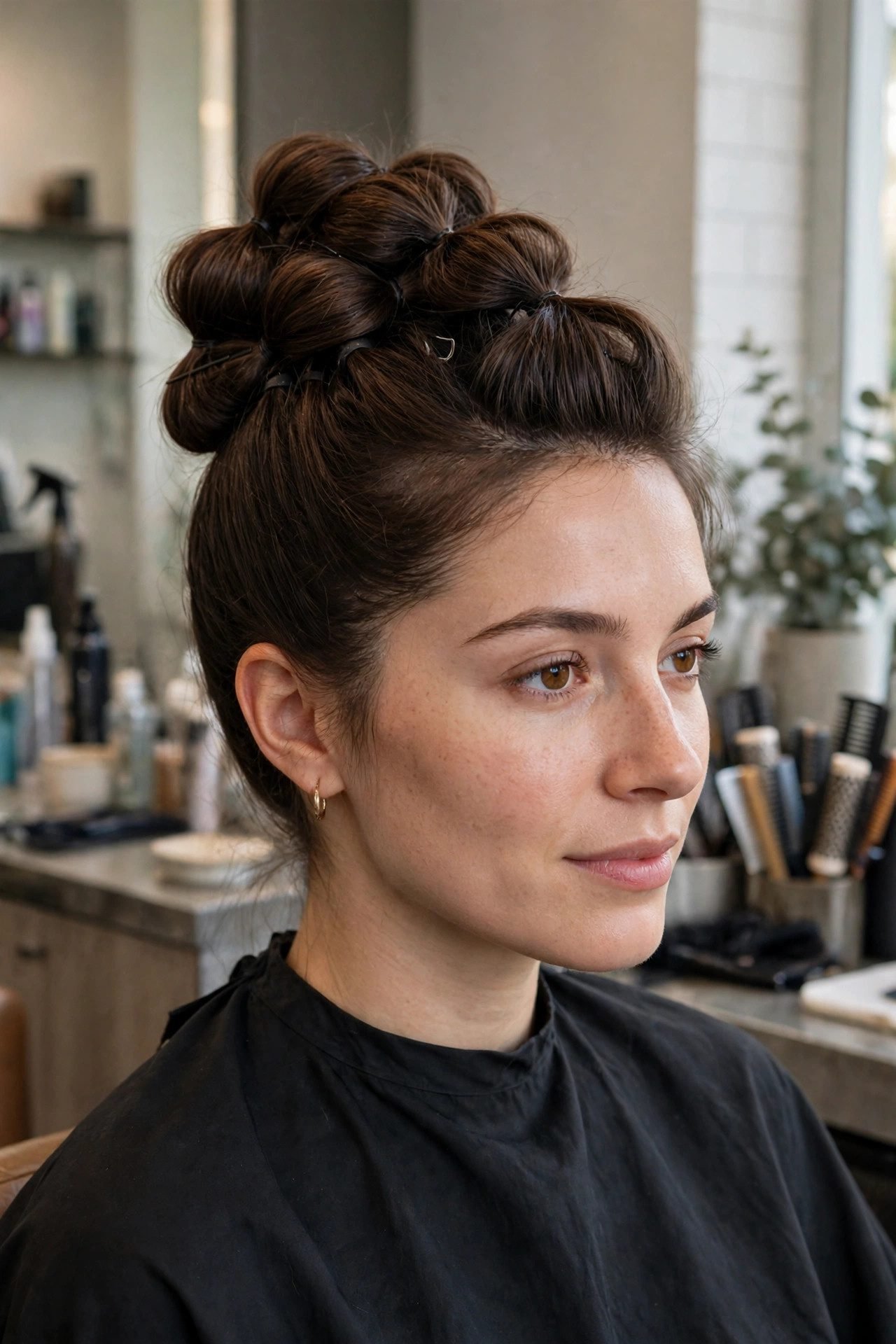 Bubble braid updo winter hairstyle