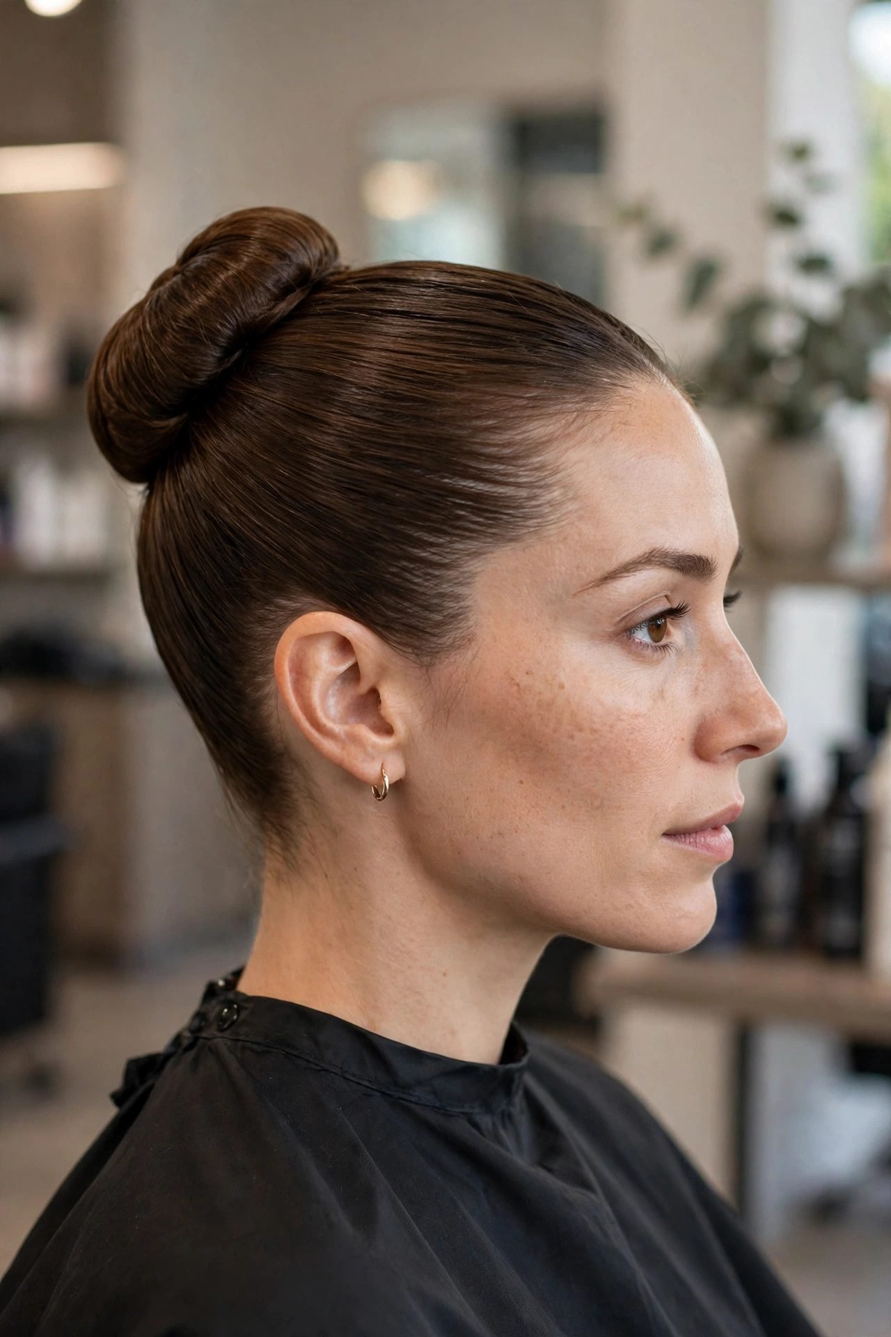 Sleek ballerina bun winter updo