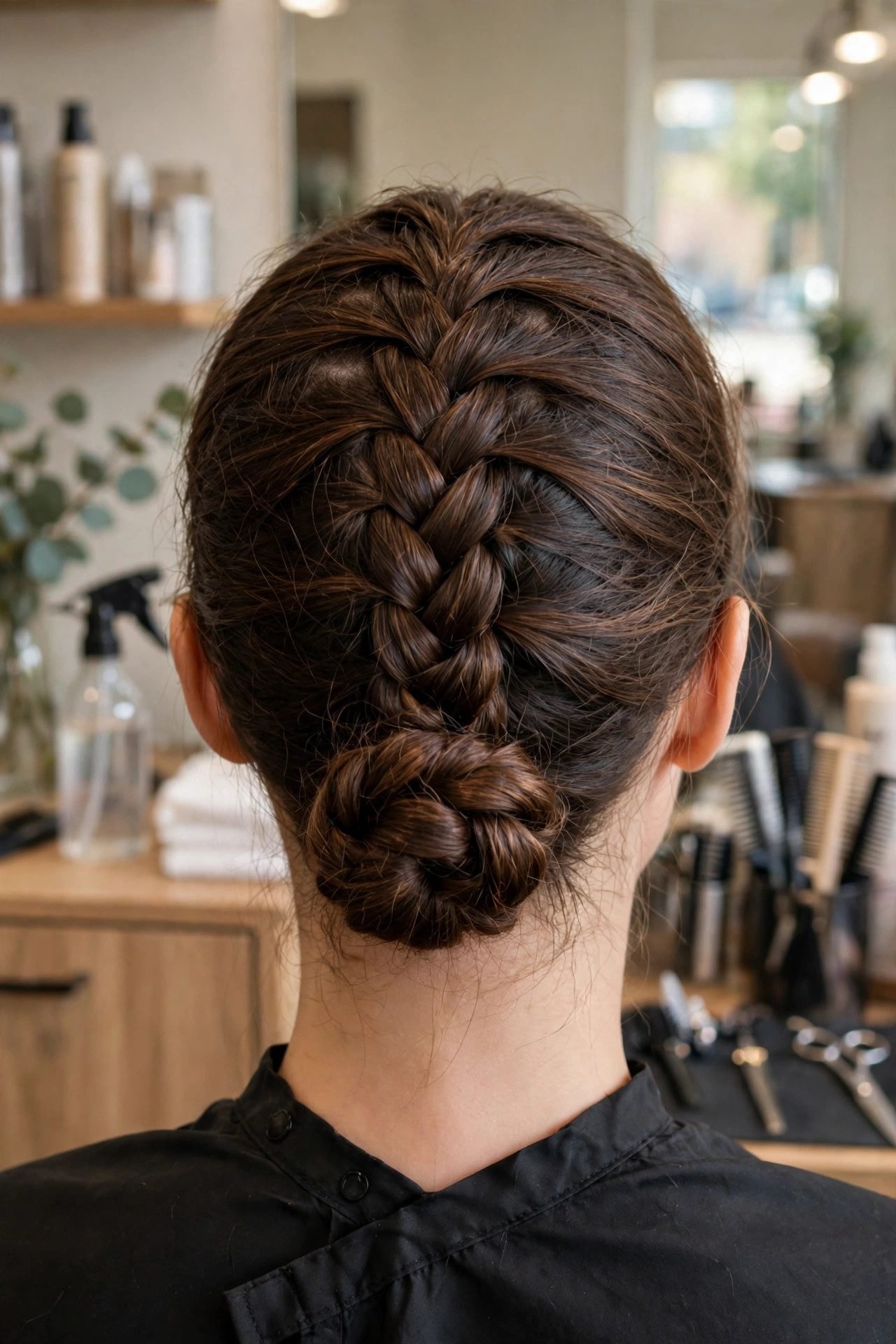 French braid updo cozy winter hairstyle
