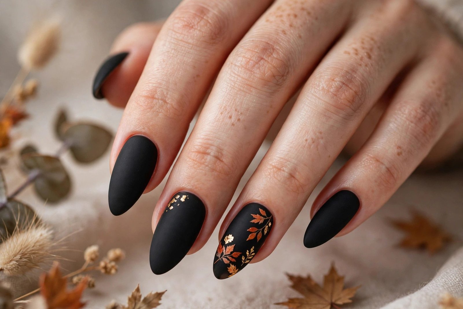 Matte black almond nails