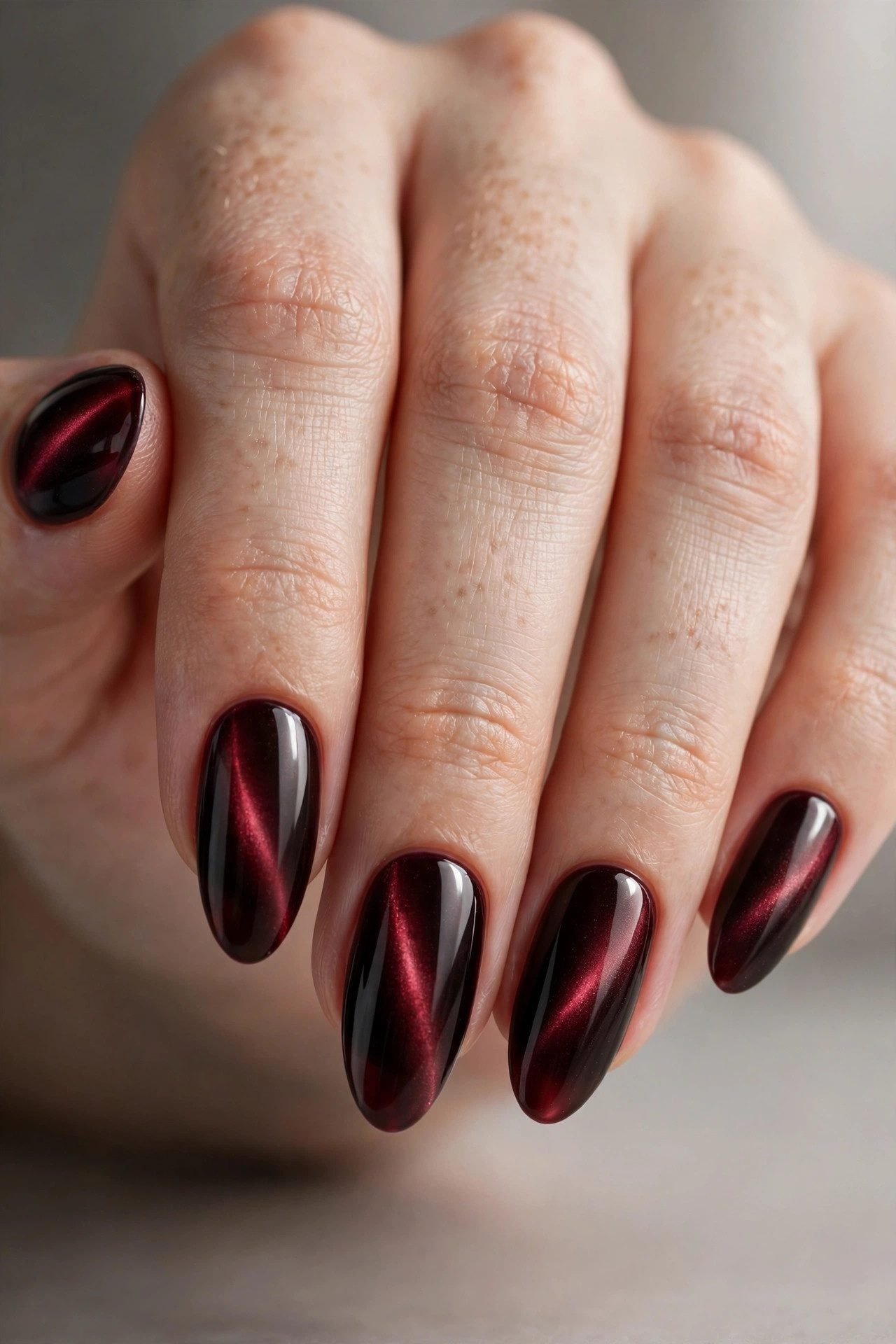Black cherry jelly cat eye nails