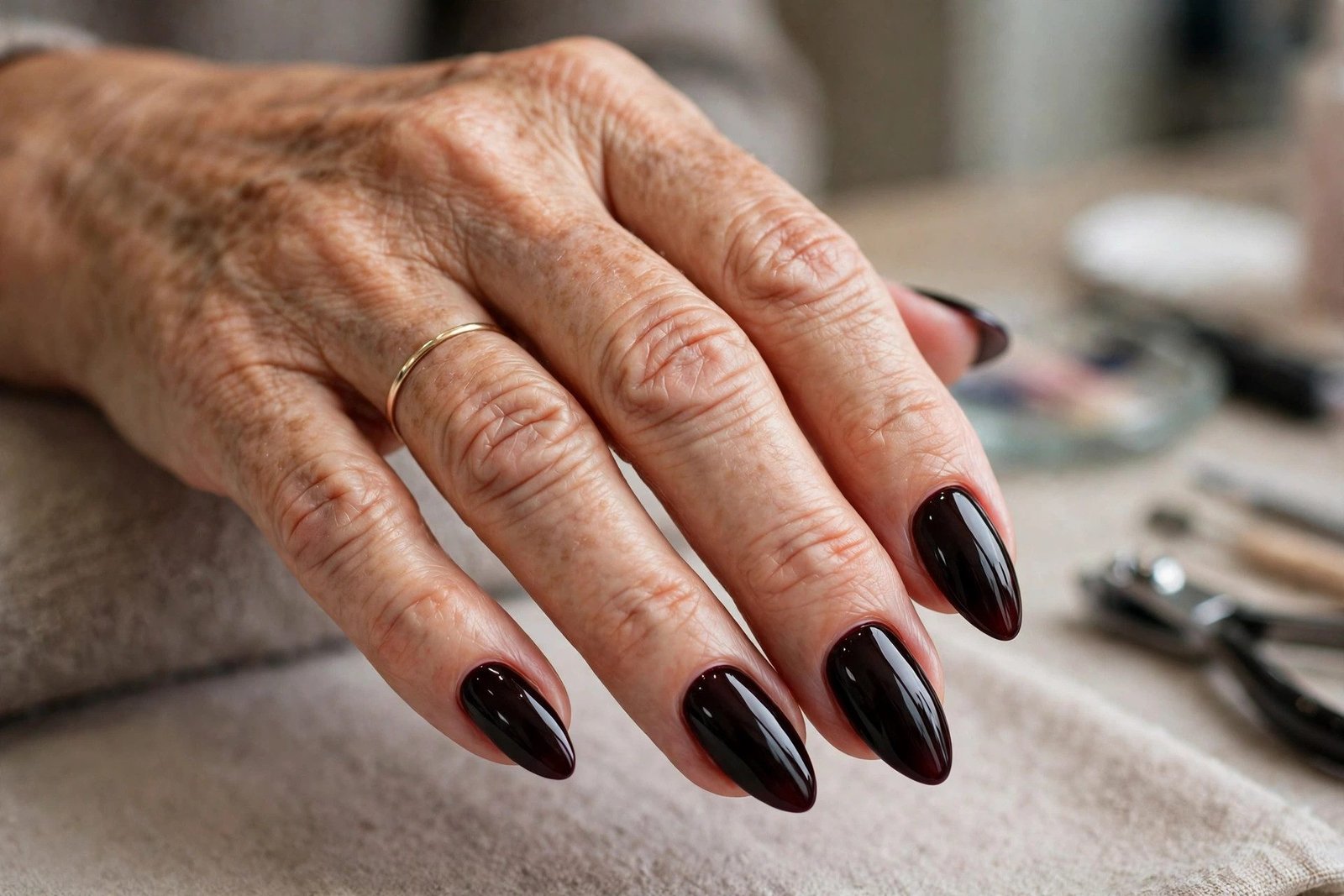Glossy Black Cherry Nails
