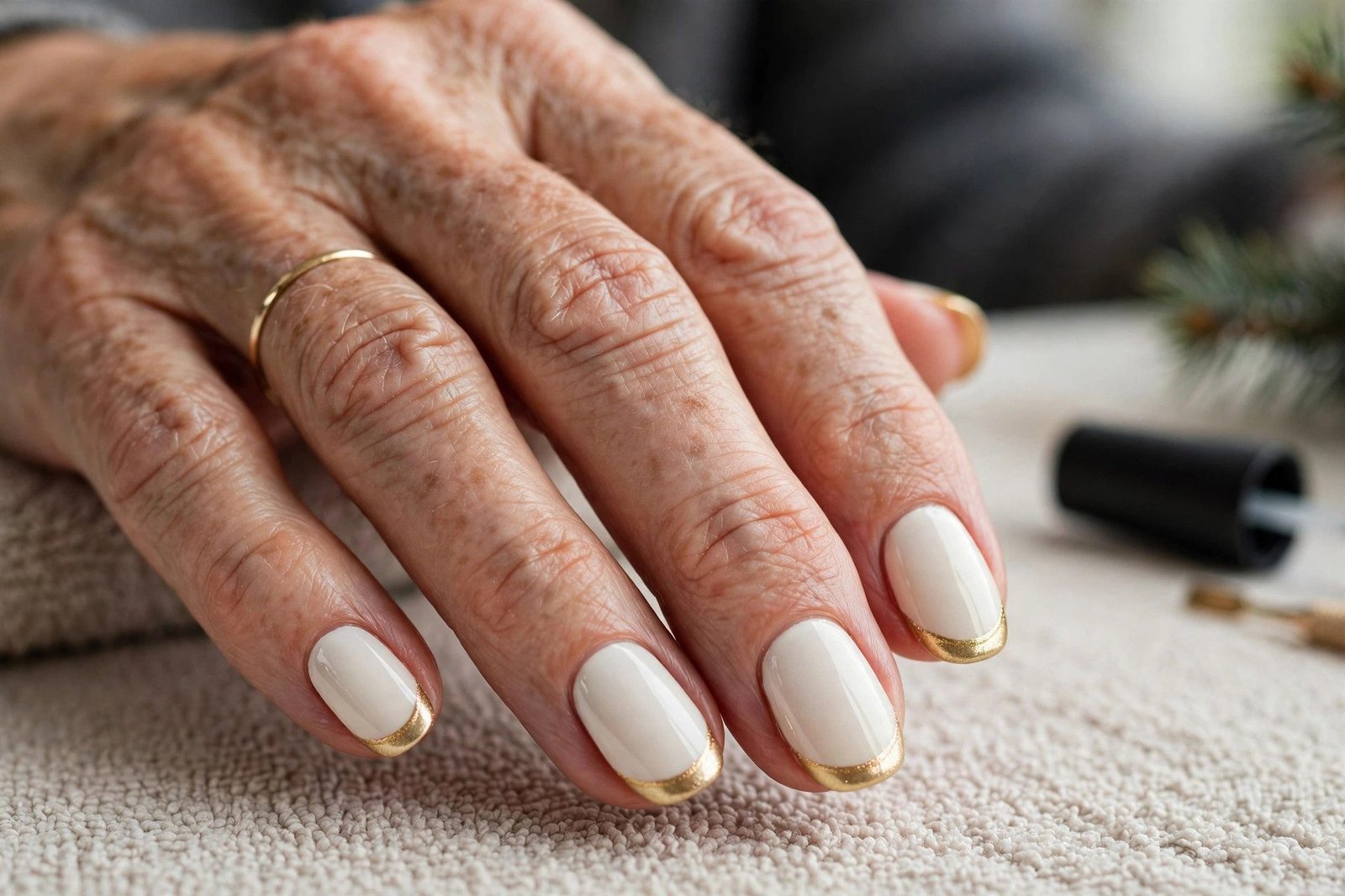 Ivory Nails With Gold French Tips