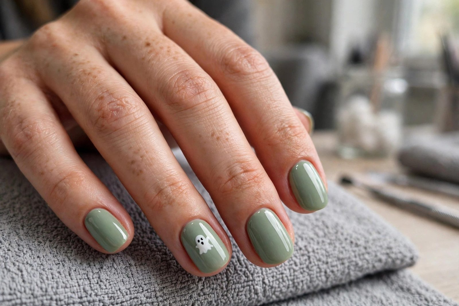 Tiny Ghost on Sage Green
