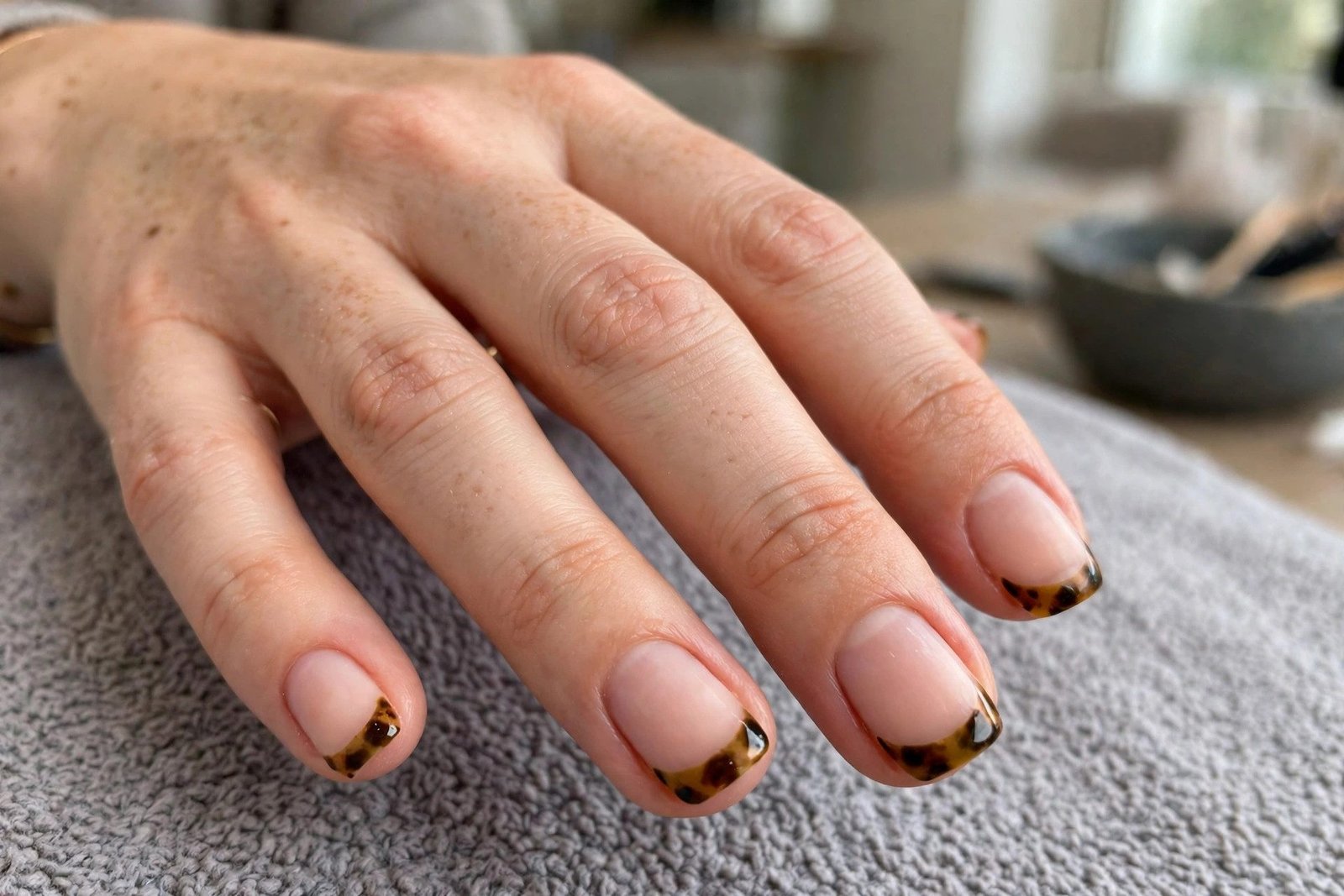 Tortoise French on Natural Short Nails