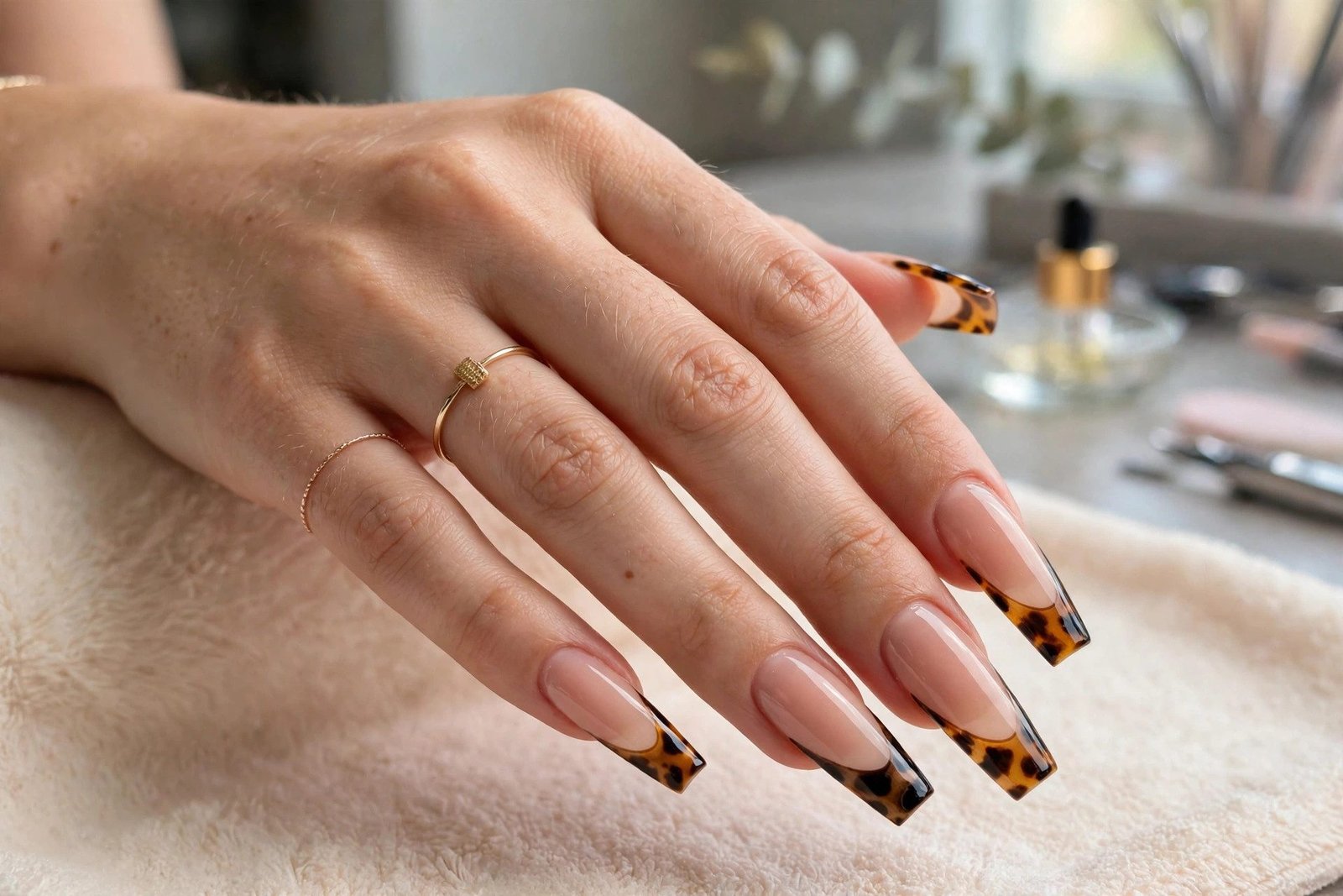 Tortoise French on Coffin Nails
