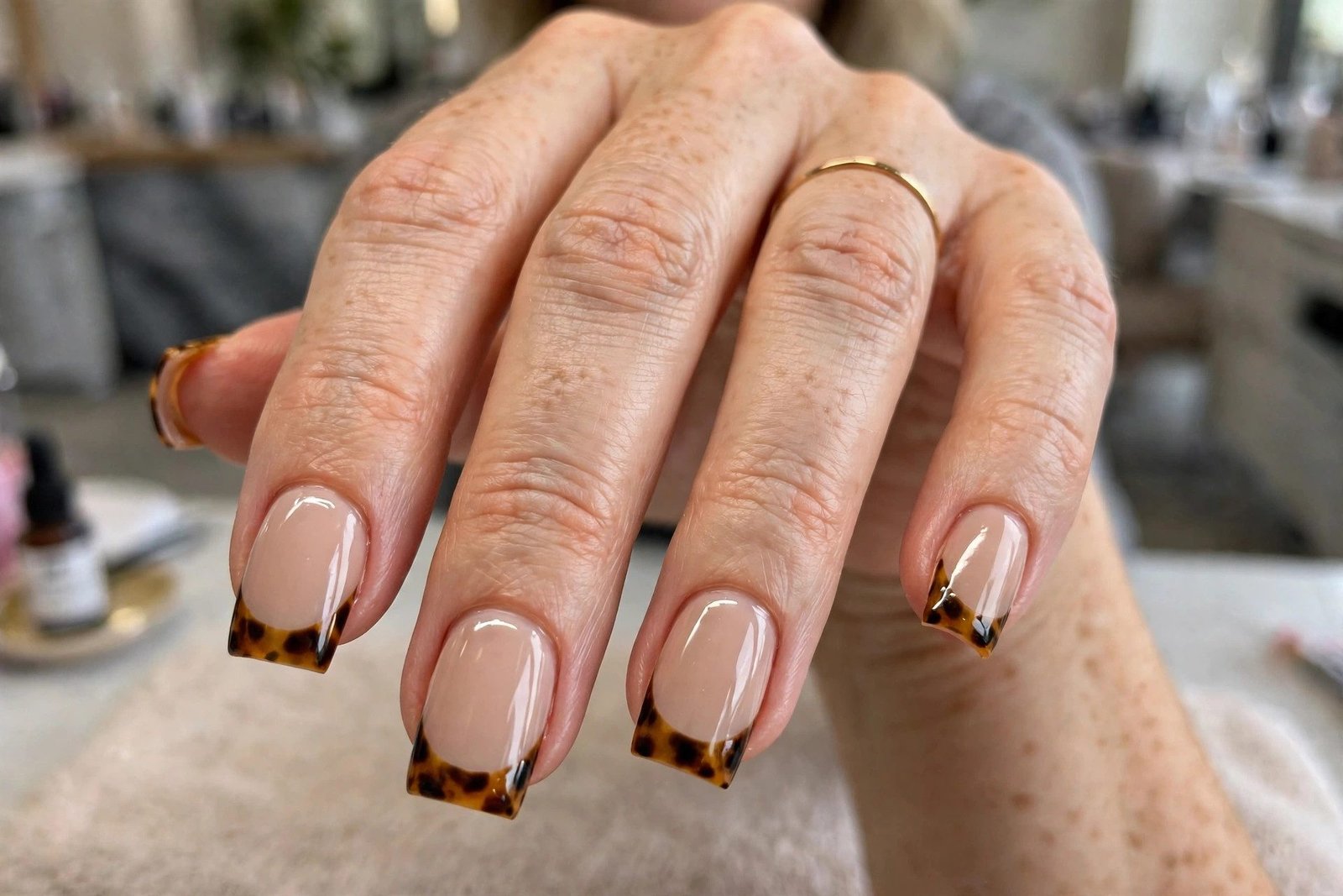 Tortoise French on Square Nails