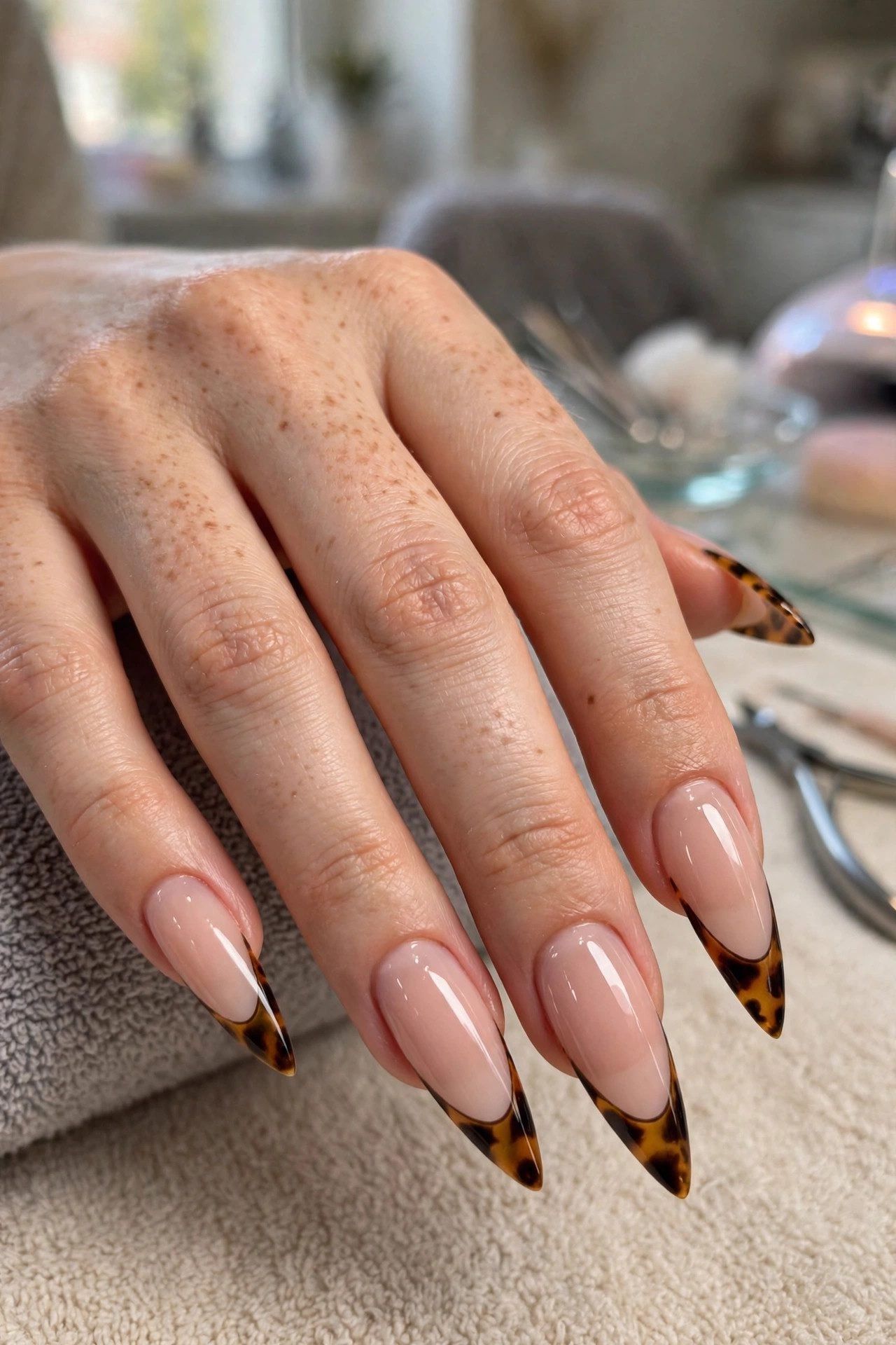 Tortoise French on Stiletto Nails